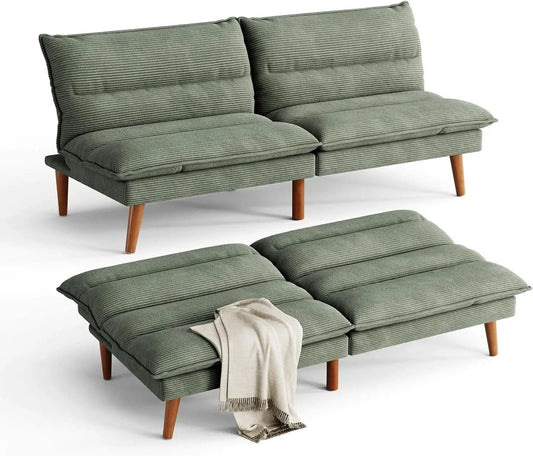 Comfortable Green Futon Sofa Bed with Adjustable Backrest from PriceLows™