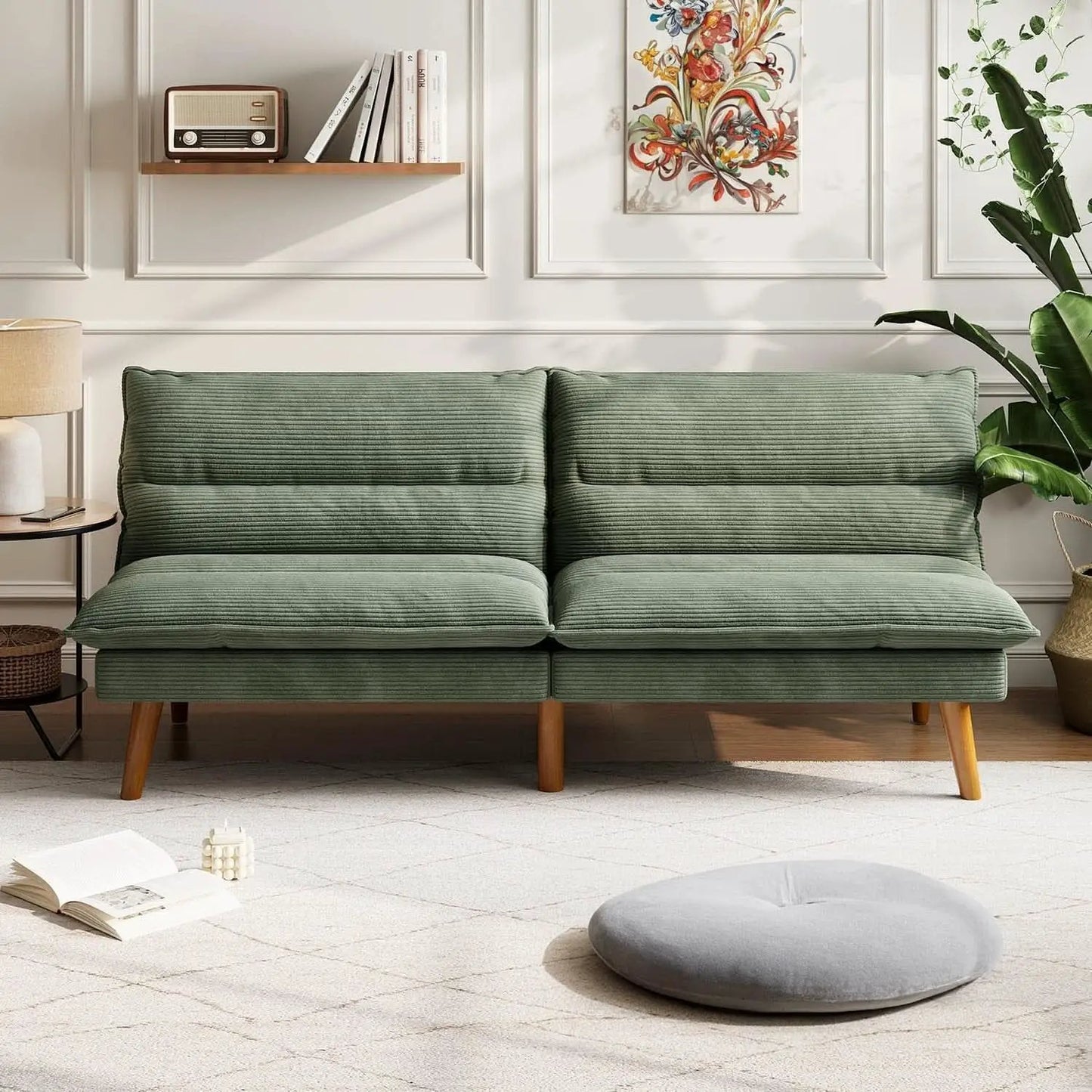 Comfortable Green Futon Sofa Bed with Adjustable Backrest from PriceLows™