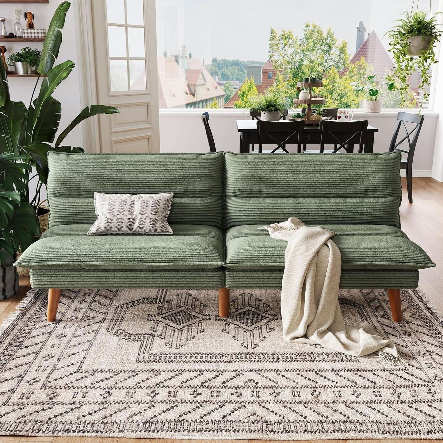 Comfortable Green Futon Sofa Bed with Adjustable Backrest from PriceLows™