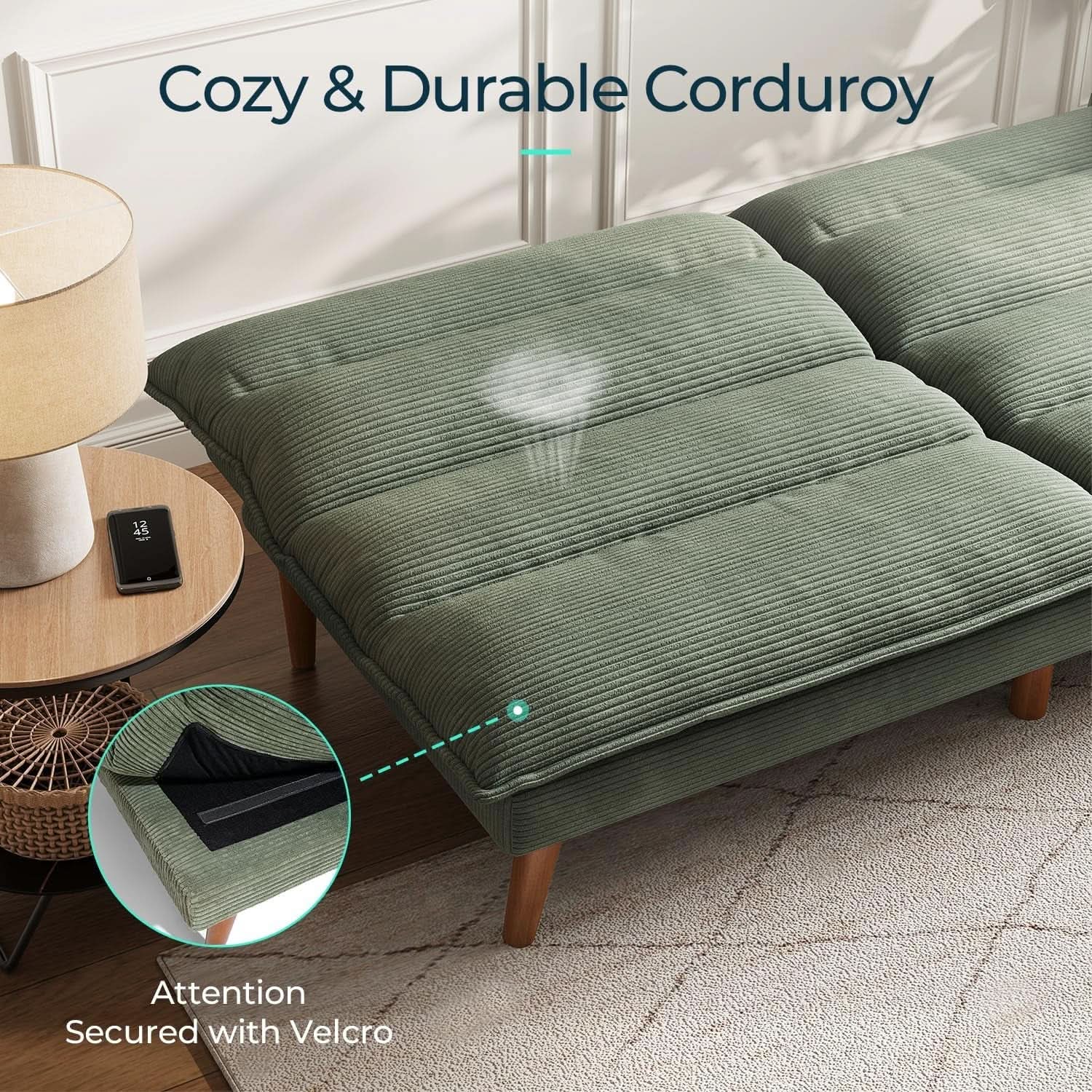 Comfortable Green Futon Sofa Bed with Adjustable Backrest from PriceLows™