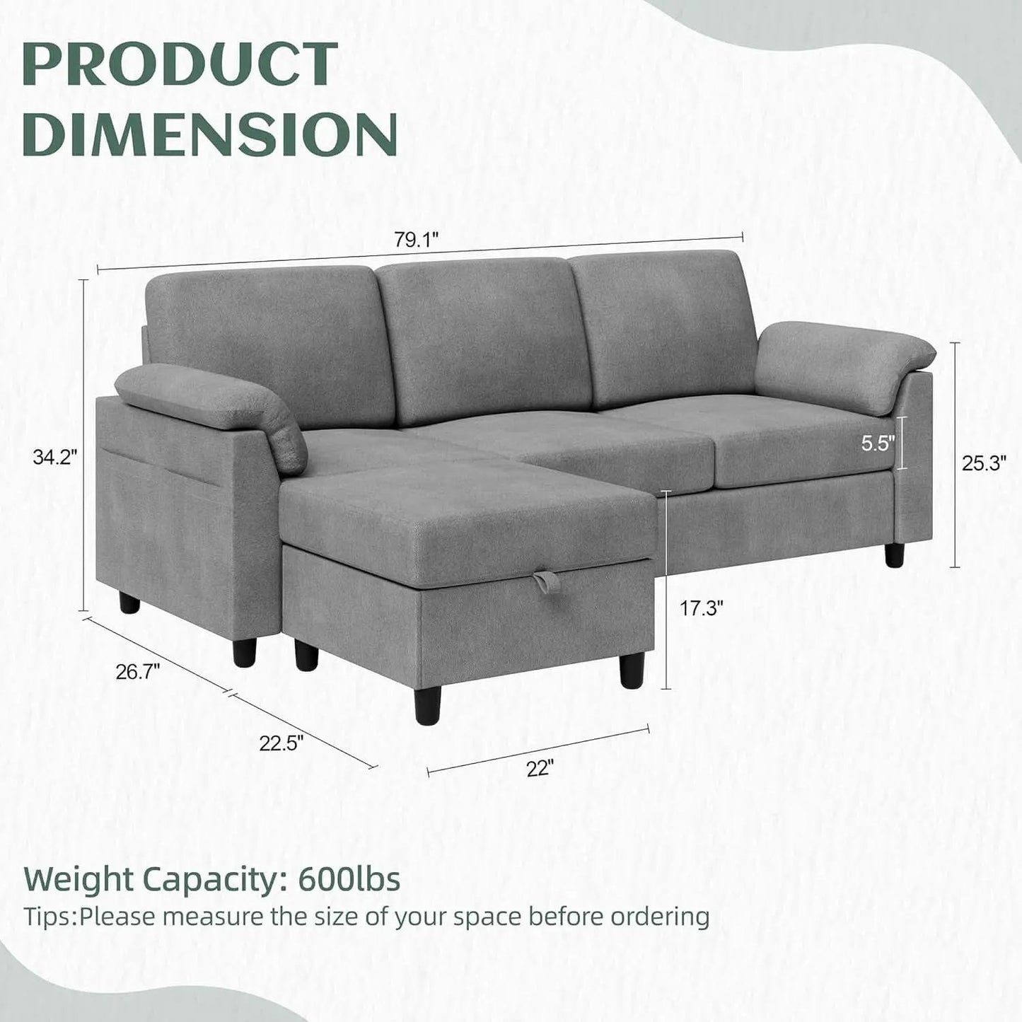 Comfortable L Shaped Convertible Sectional Sofa with Pillows from PriceLows™