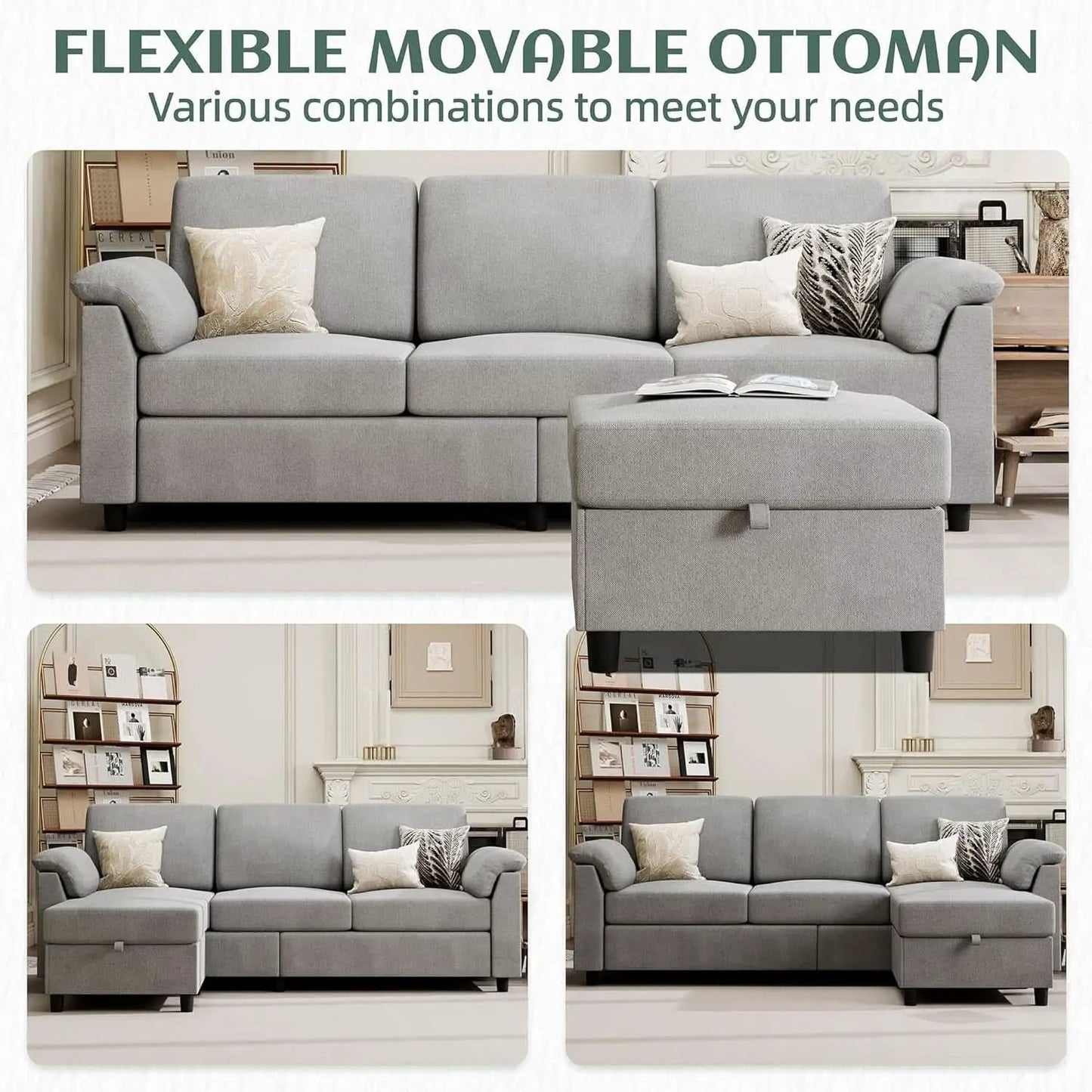 Comfortable L Shaped Convertible Sectional Sofa with Pillows from PriceLows™