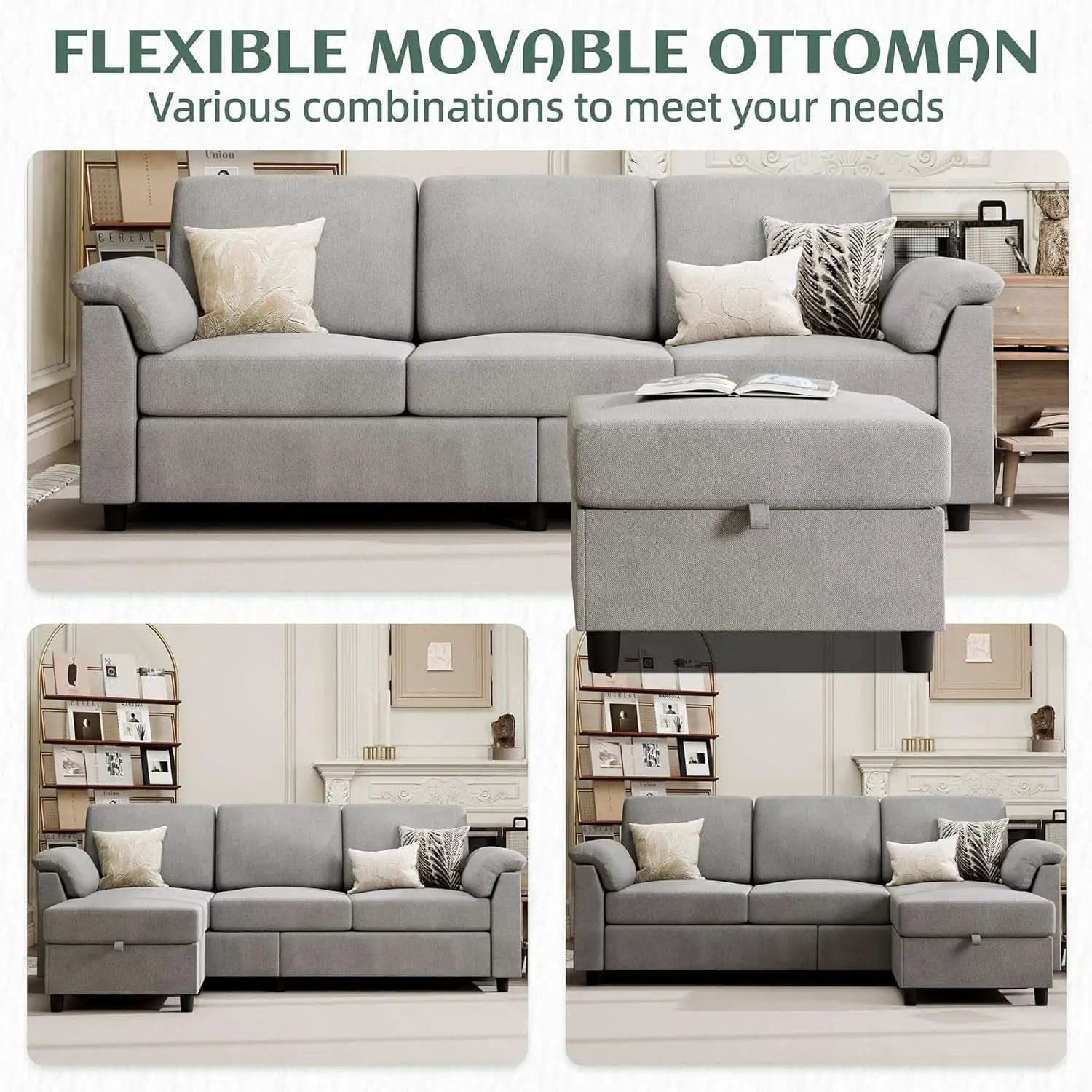 Comfortable L Shaped Convertible Sectional Sofa with Pillows from PriceLows™