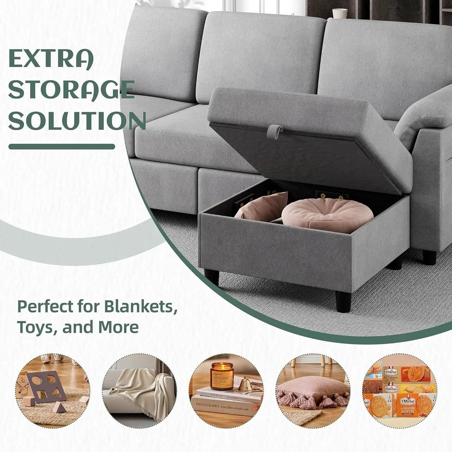 Comfortable L Shaped Convertible Sectional Sofa with Pillows from PriceLows™