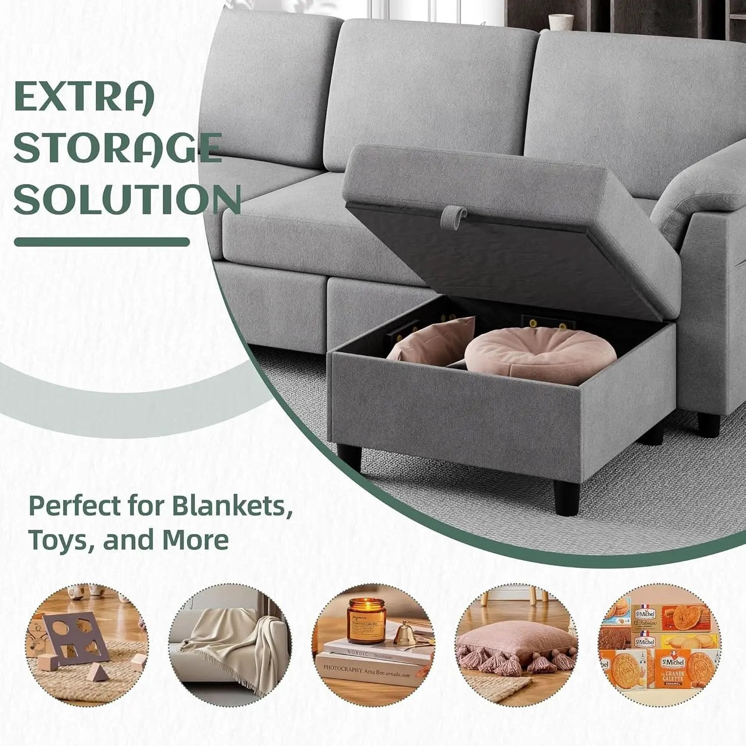 Comfortable L Shaped Convertible Sectional Sofa with Pillows from PriceLows™