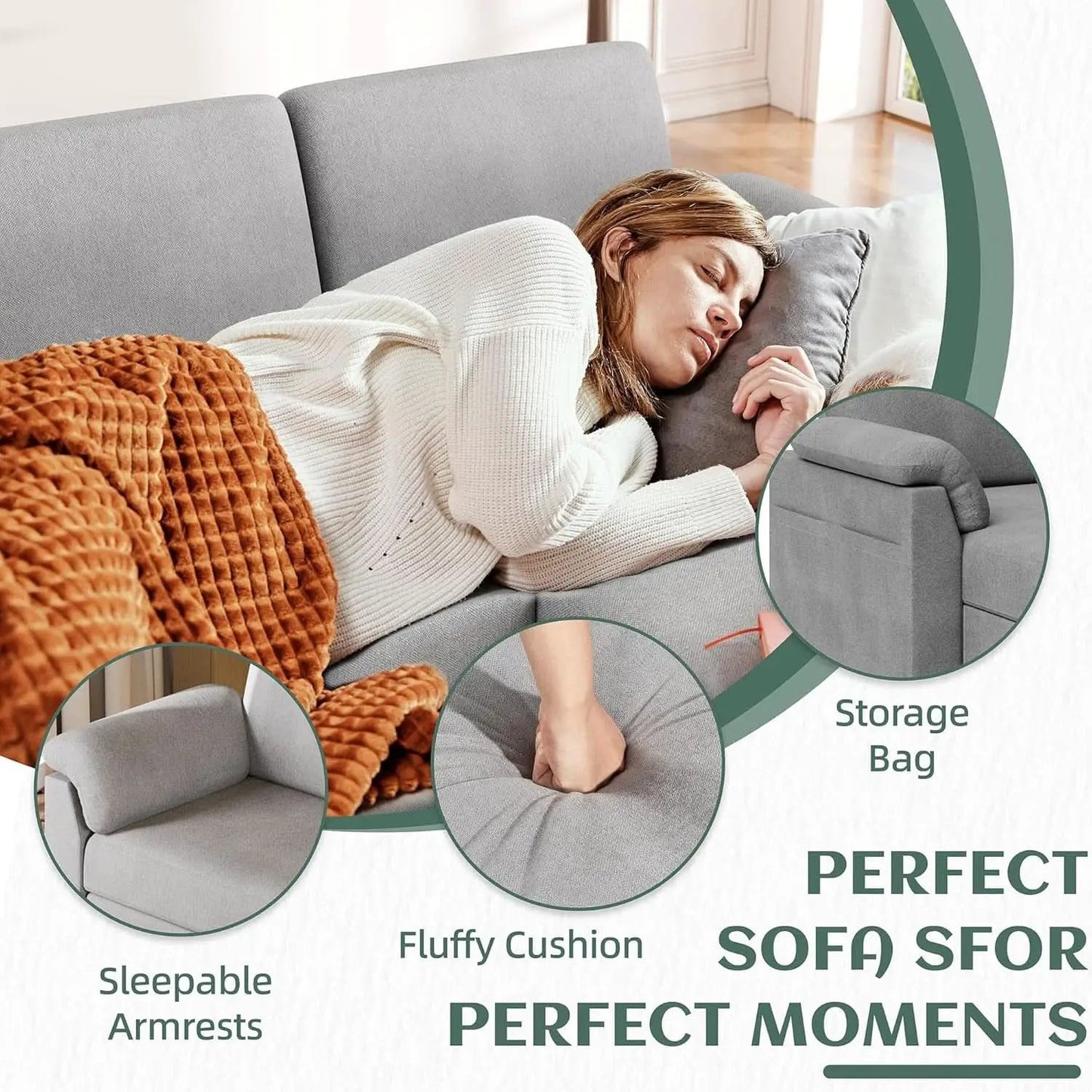 Comfortable L Shaped Convertible Sectional Sofa with Pillows from PriceLows™