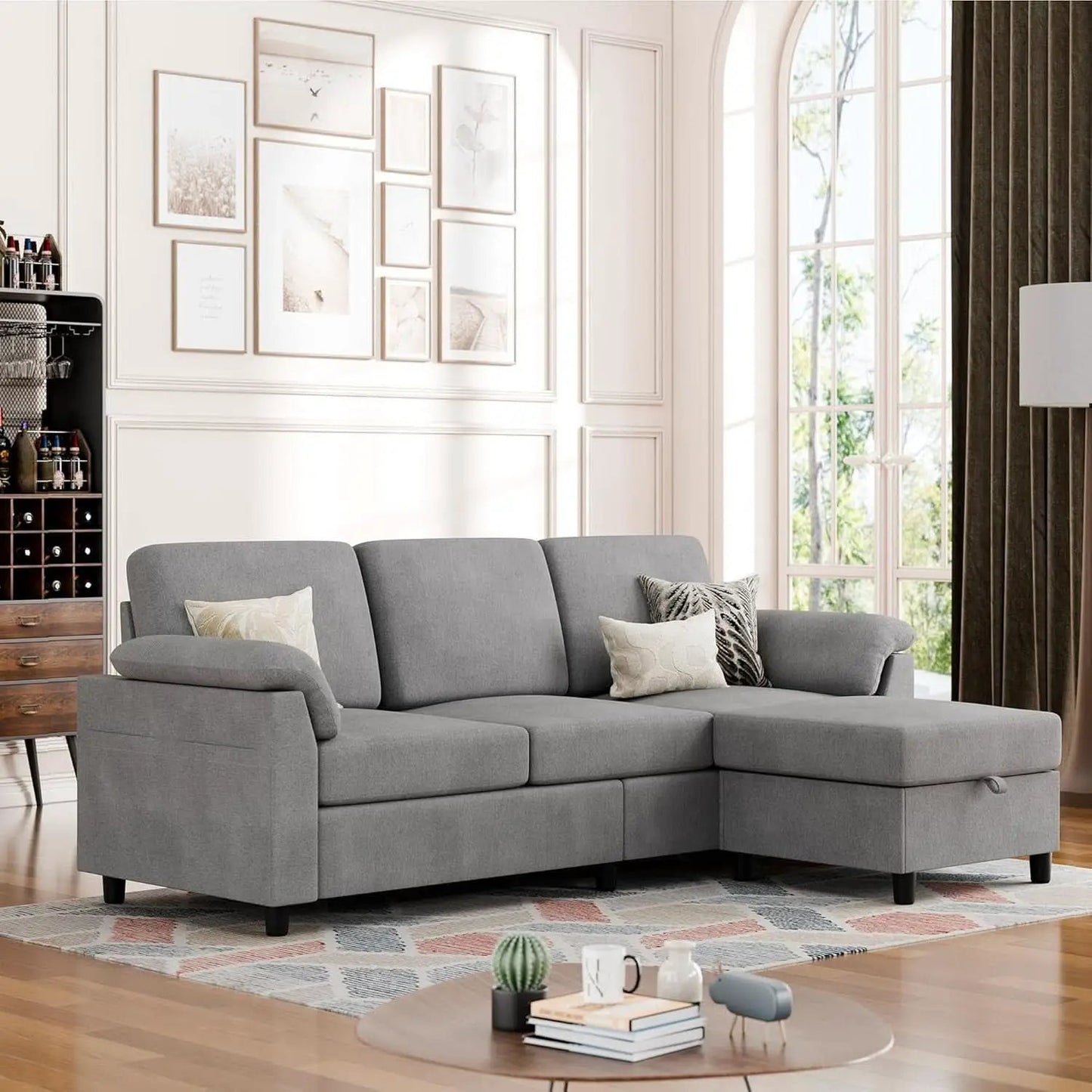 Comfortable L Shaped Convertible Sectional Sofa with Pillows from PriceLows™