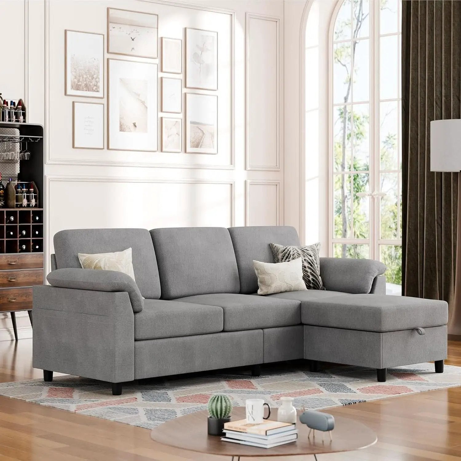 Comfortable L Shaped Convertible Sectional Sofa with Pillows from PriceLows™