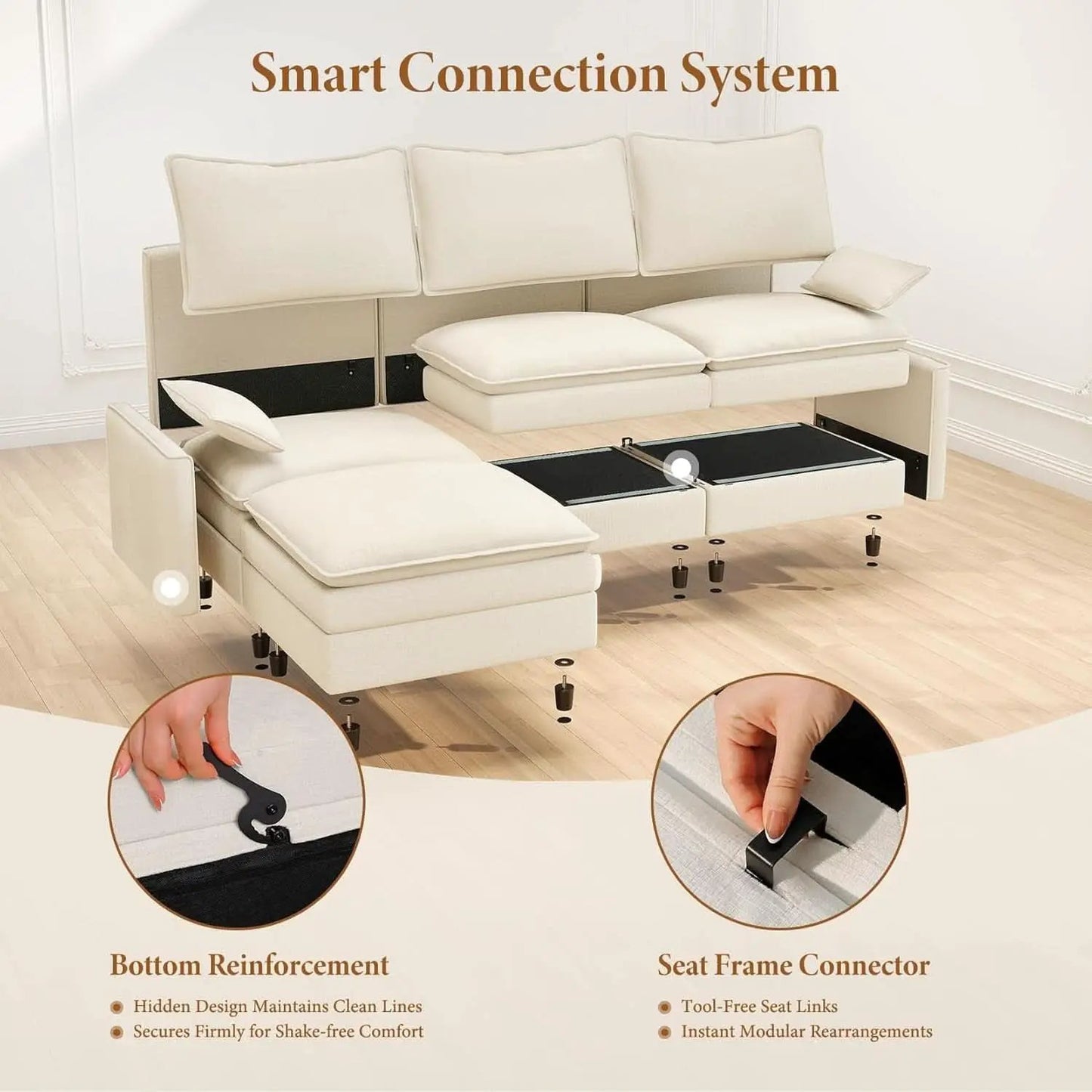 Comfy 108 Inch Modular Sectional Sofa With Ottoman from PriceLows™