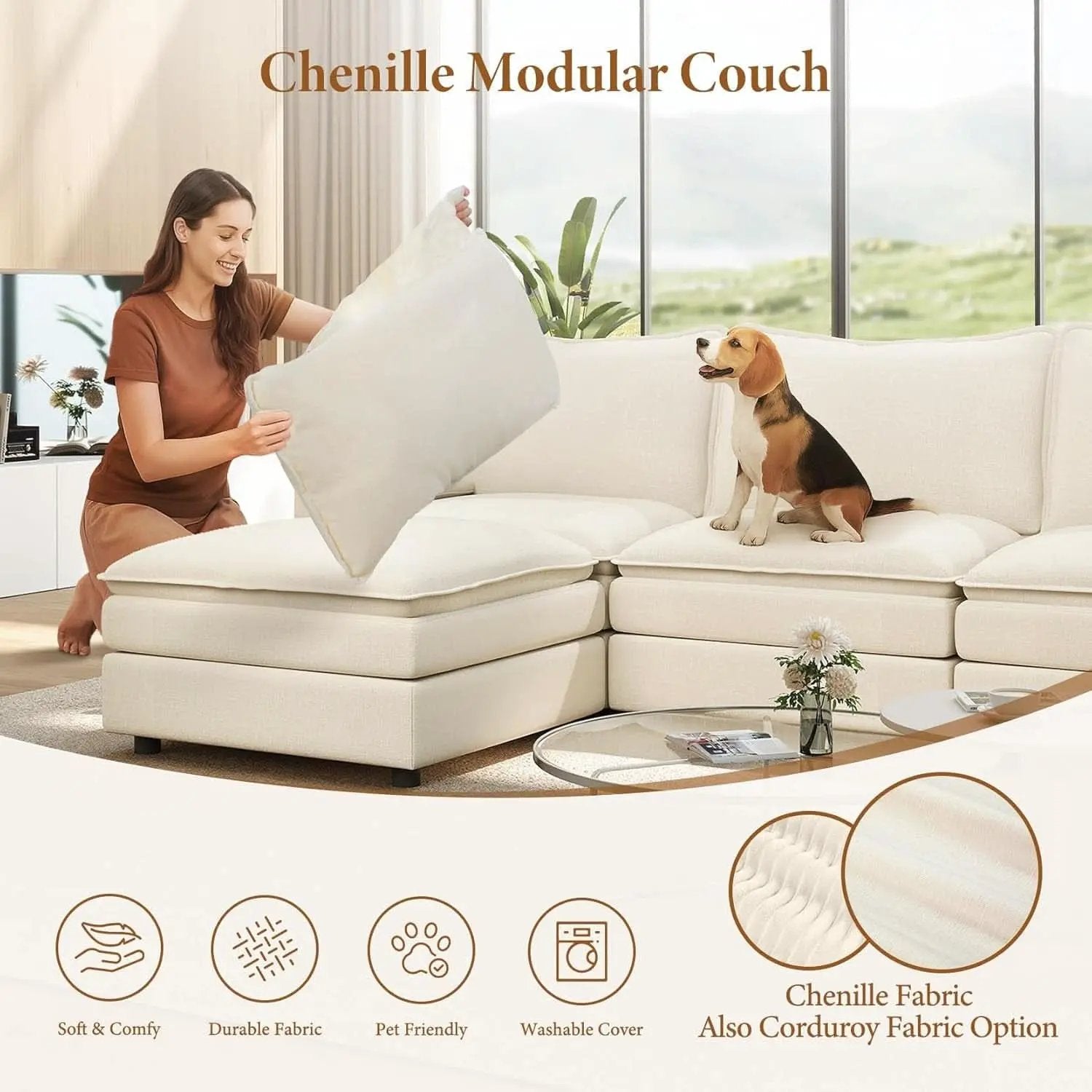Comfy 108 Inch Modular Sectional Sofa With Ottoman from PriceLows™