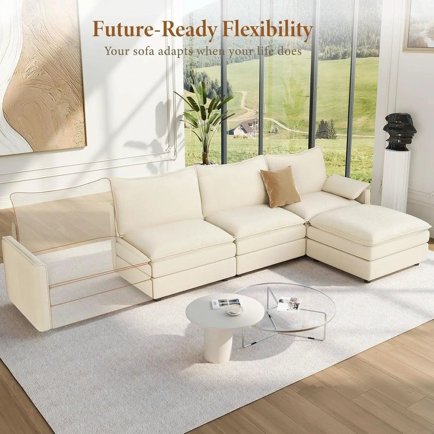 Comfy 108 Inch Modular Sectional Sofa With Ottoman from PriceLows™