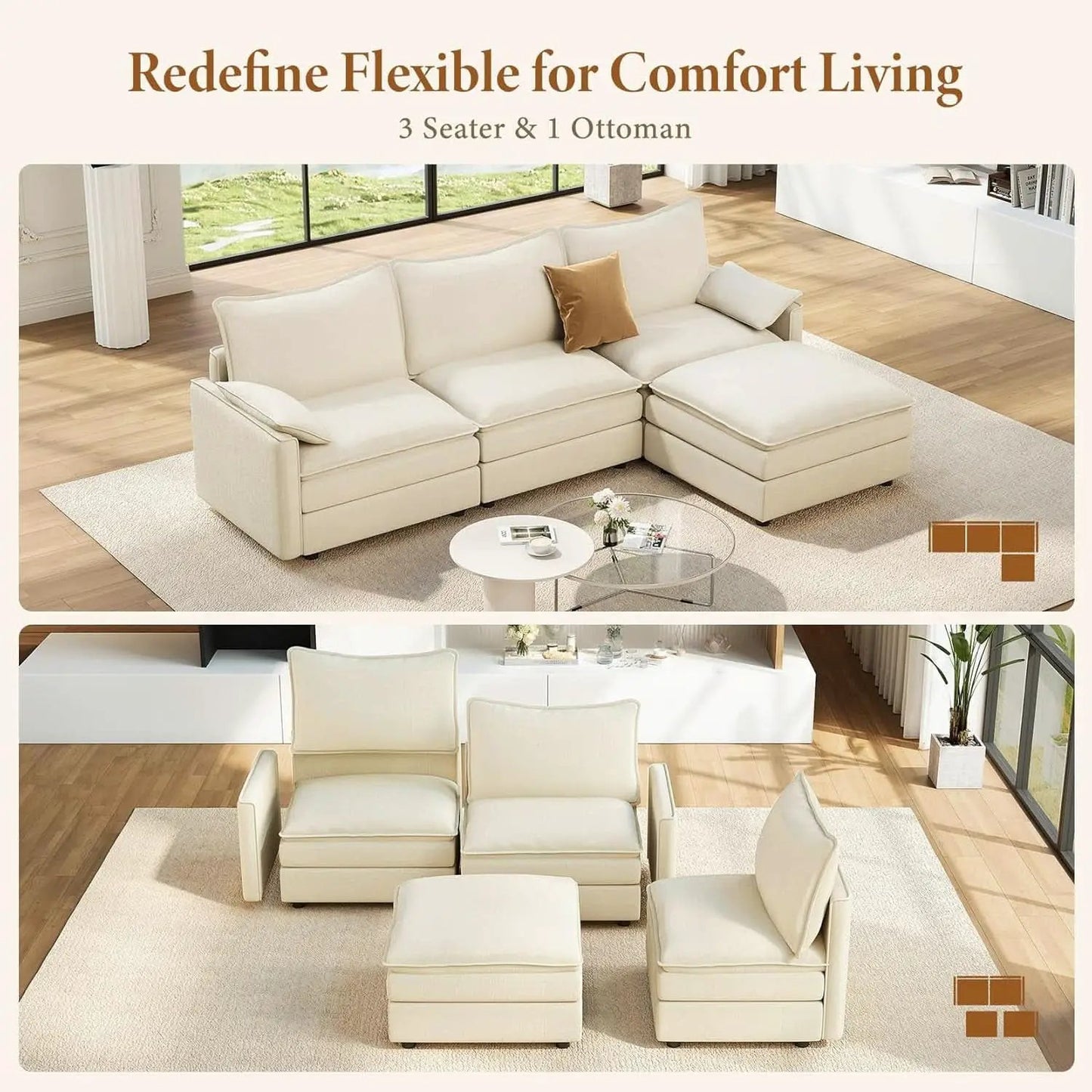 Comfy 108 Inch Modular Sectional Sofa With Ottoman from PriceLows™