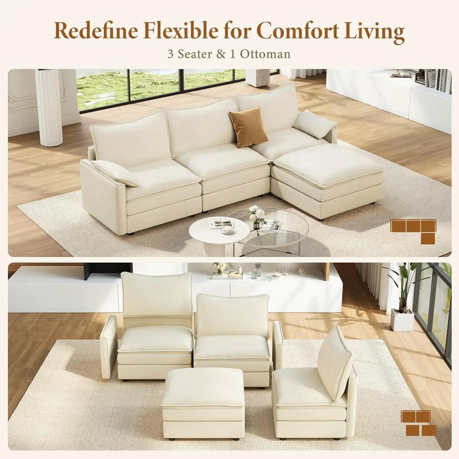 Comfy 108 Inch Modular Sectional Sofa With Ottoman from PriceLows™