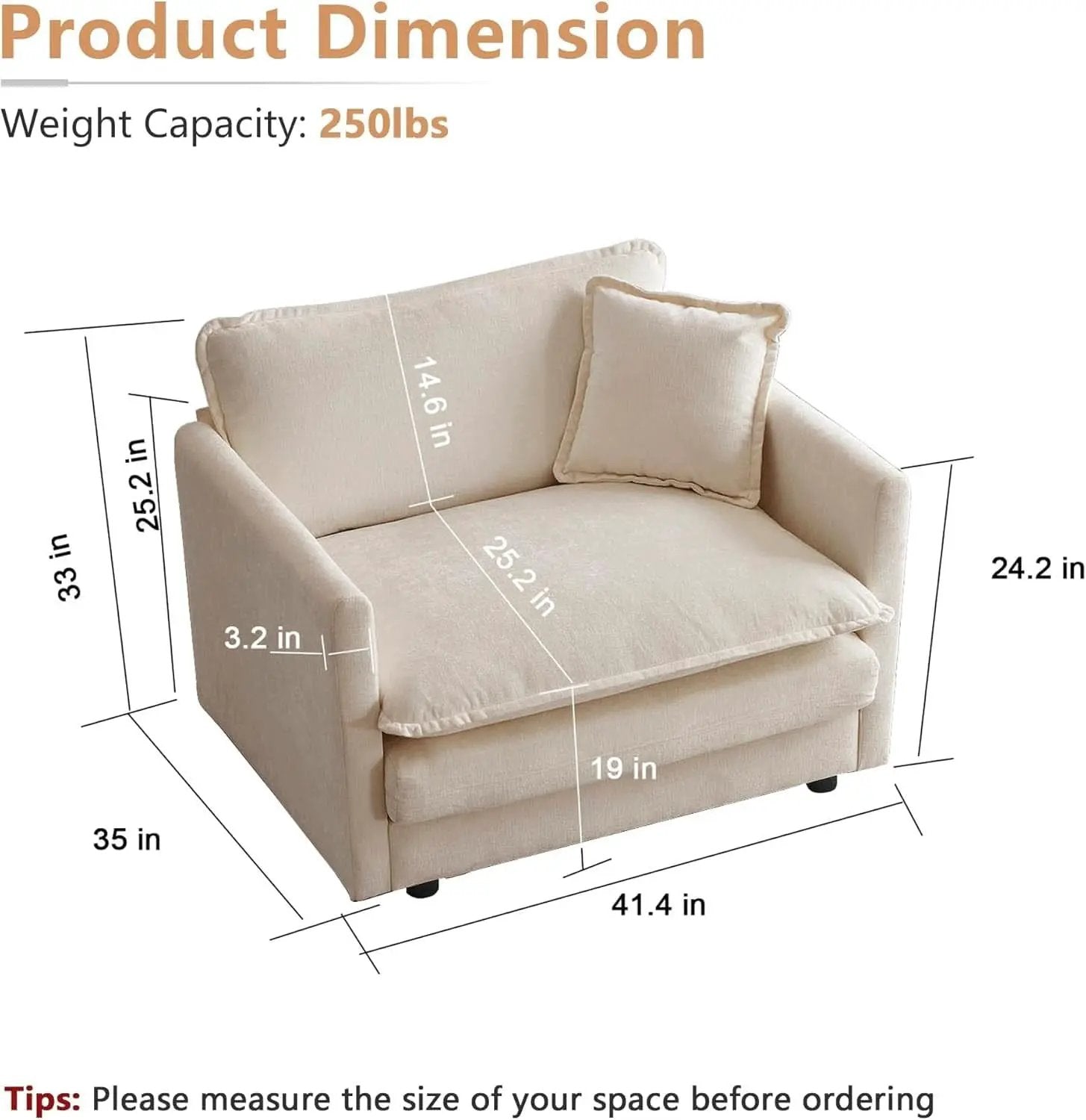 Comfy Chenille Sofa Chair with Toss Pillow Light Coffee from PriceLows™