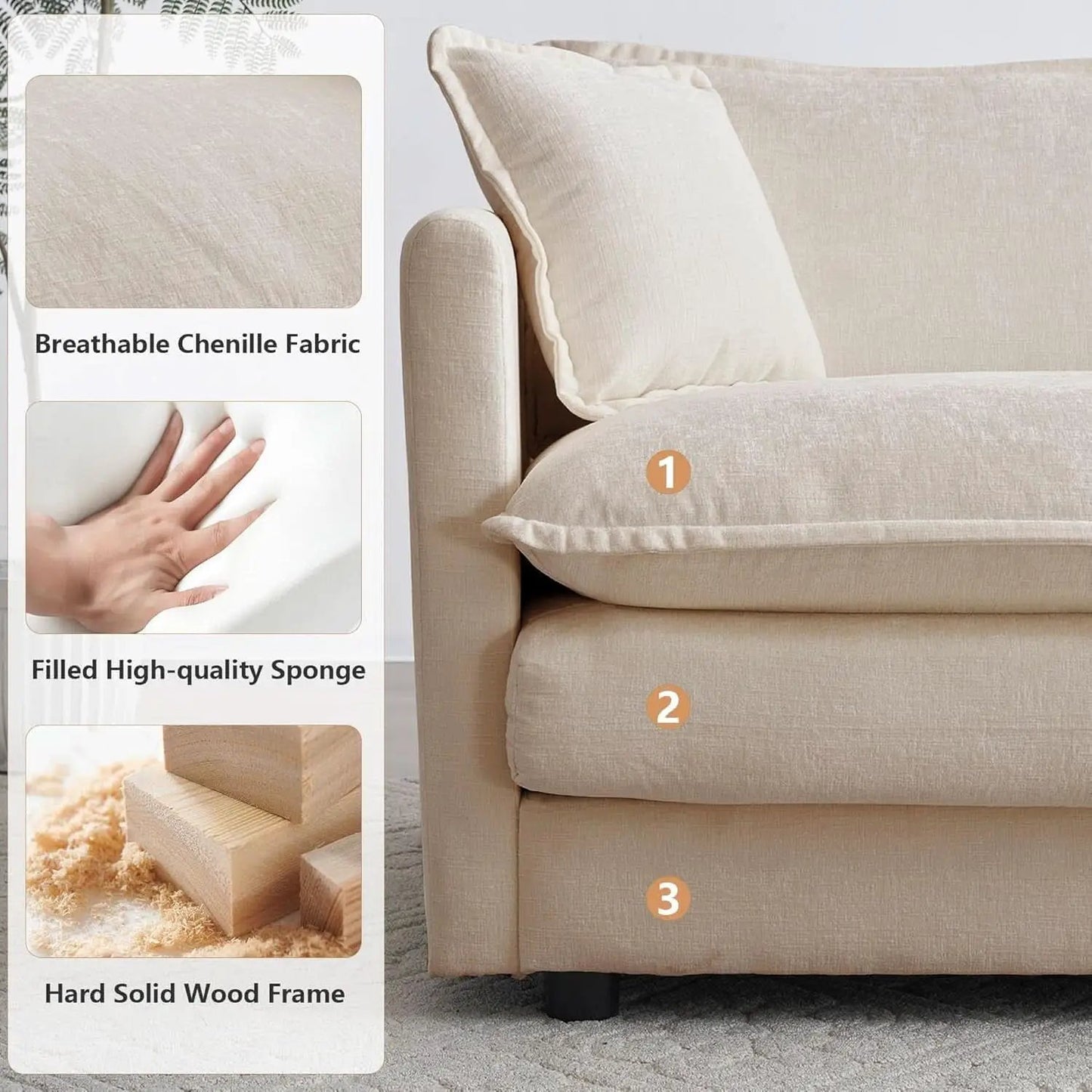 Comfy Chenille Sofa Chair with Toss Pillow Light Coffee from PriceLows™