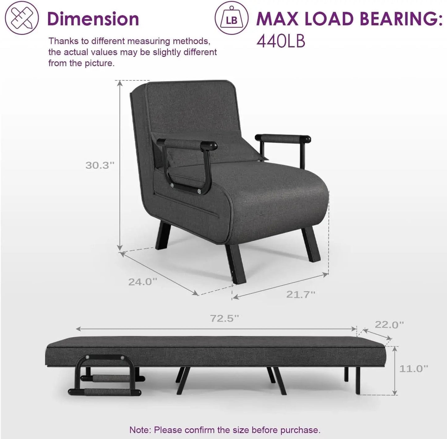 Comfy Convertible Sleep Chair Bed with Adjustable Backrest from PriceLows™