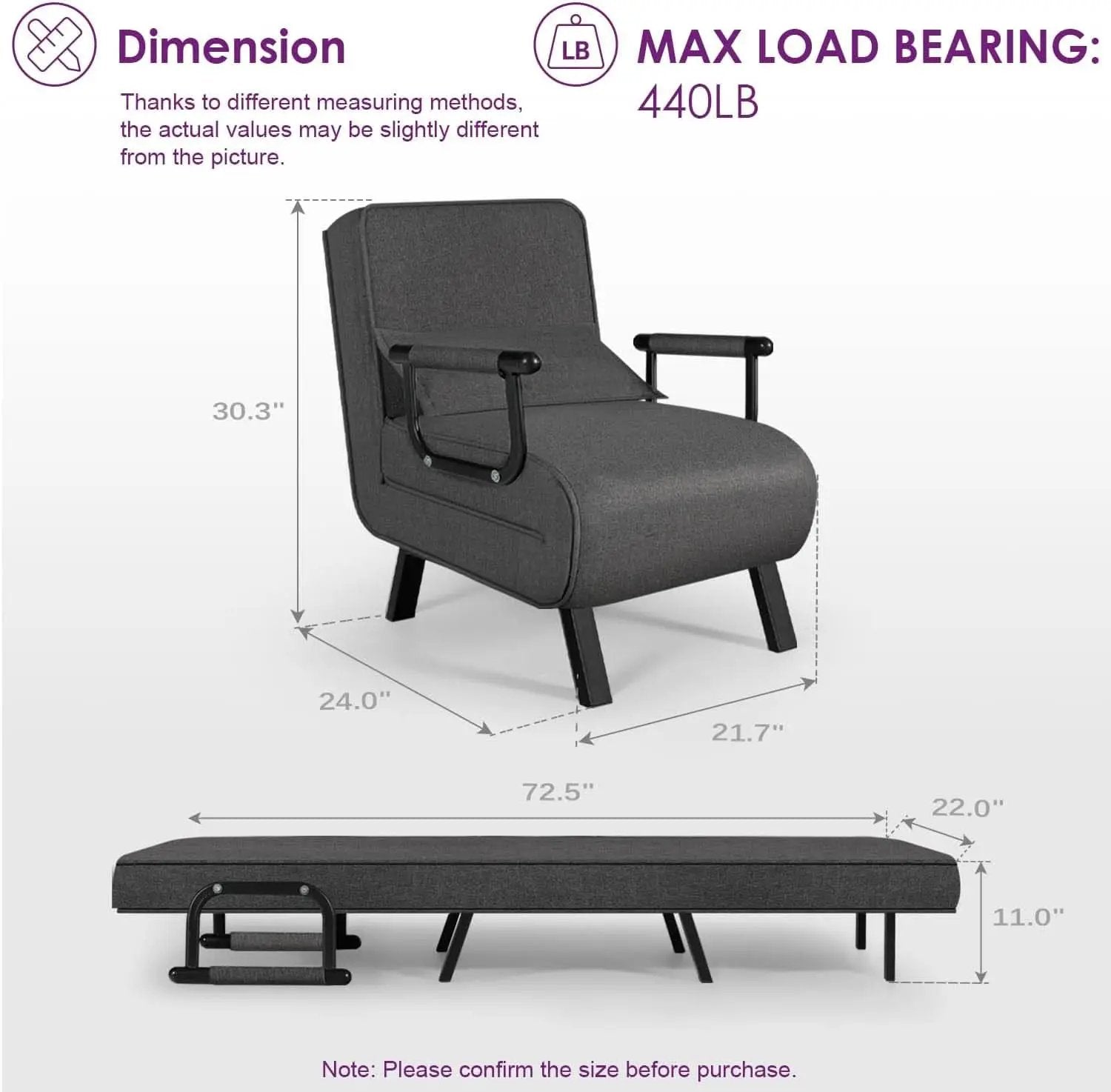 Comfy Convertible Sleep Chair Bed with Adjustable Backrest from PriceLows™