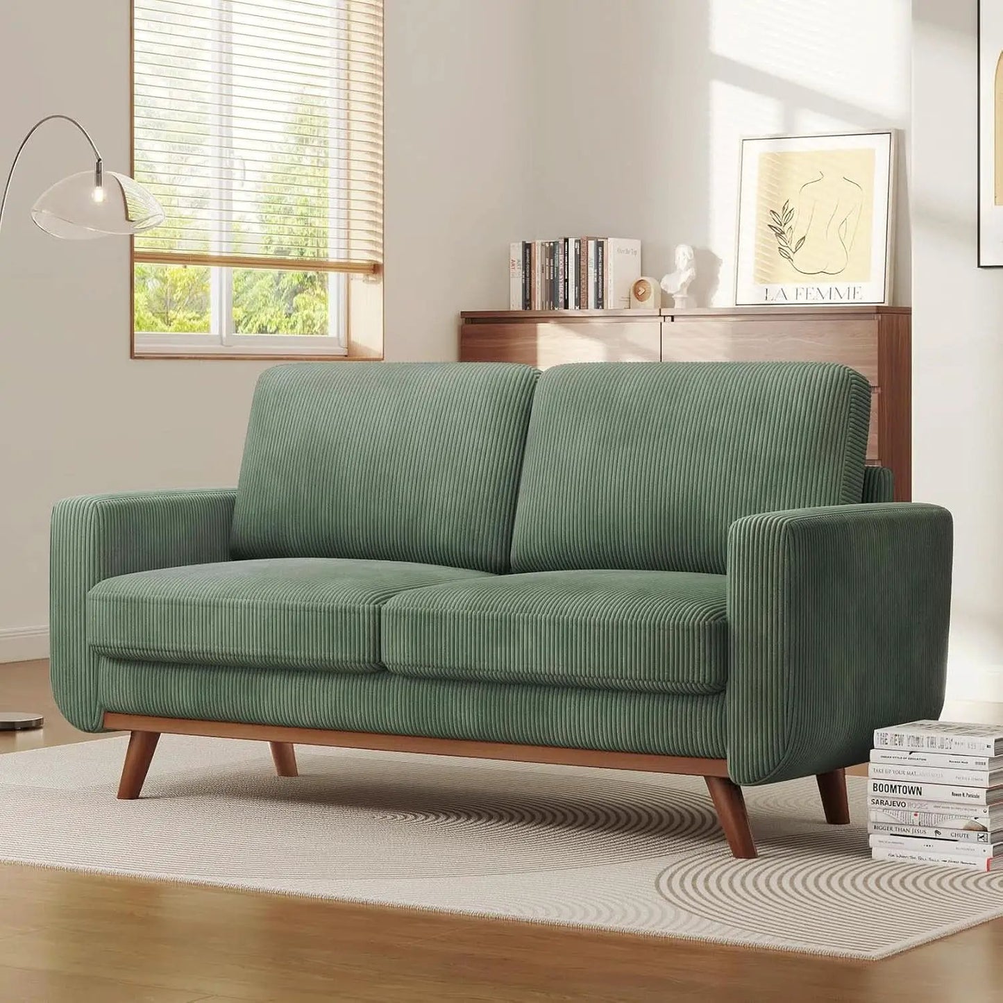 Comfy Green Corduroy Loveseat Sofa with Solid Wood Frame from PriceLows™