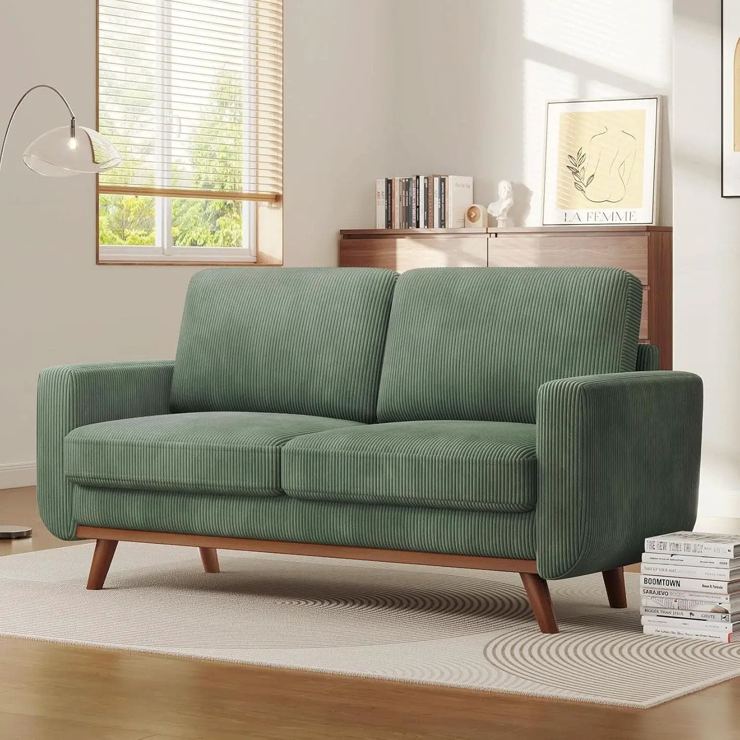 Comfy Green Corduroy Loveseat Sofa with Solid Wood Frame from PriceLows™