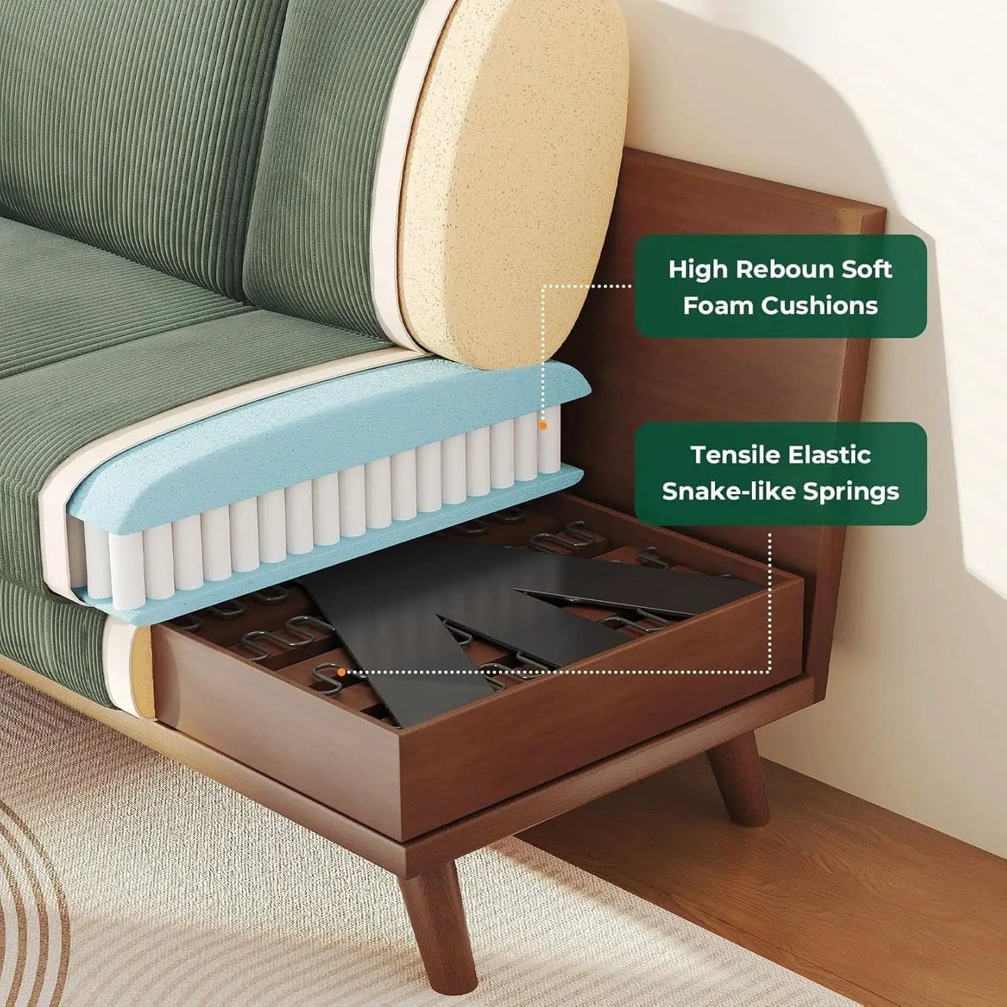 Comfy Green Corduroy Loveseat Sofa with Solid Wood Frame from PriceLows™