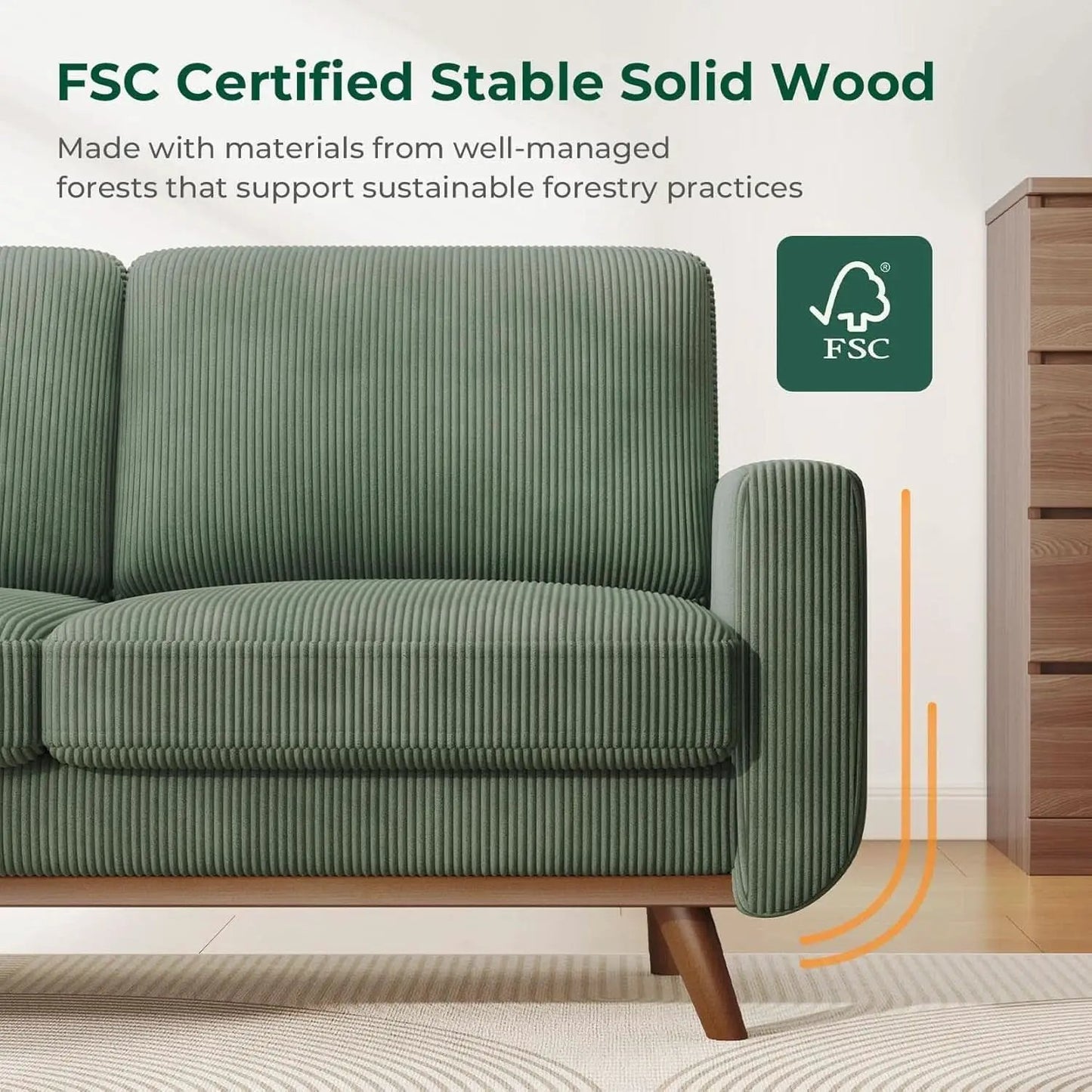 Comfy Green Corduroy Loveseat Sofa with Solid Wood Frame from PriceLows™