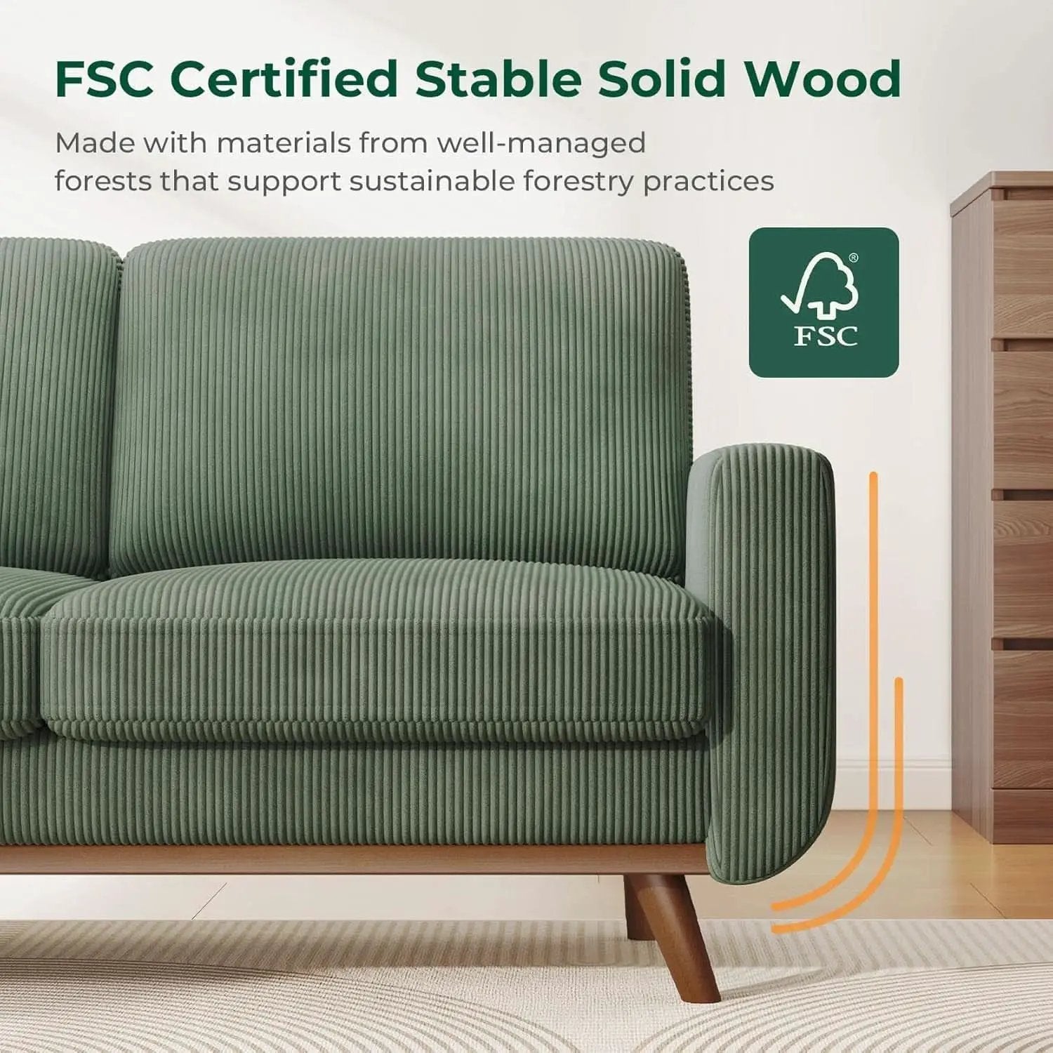 Comfy Green Corduroy Loveseat Sofa with Solid Wood Frame from PriceLows™