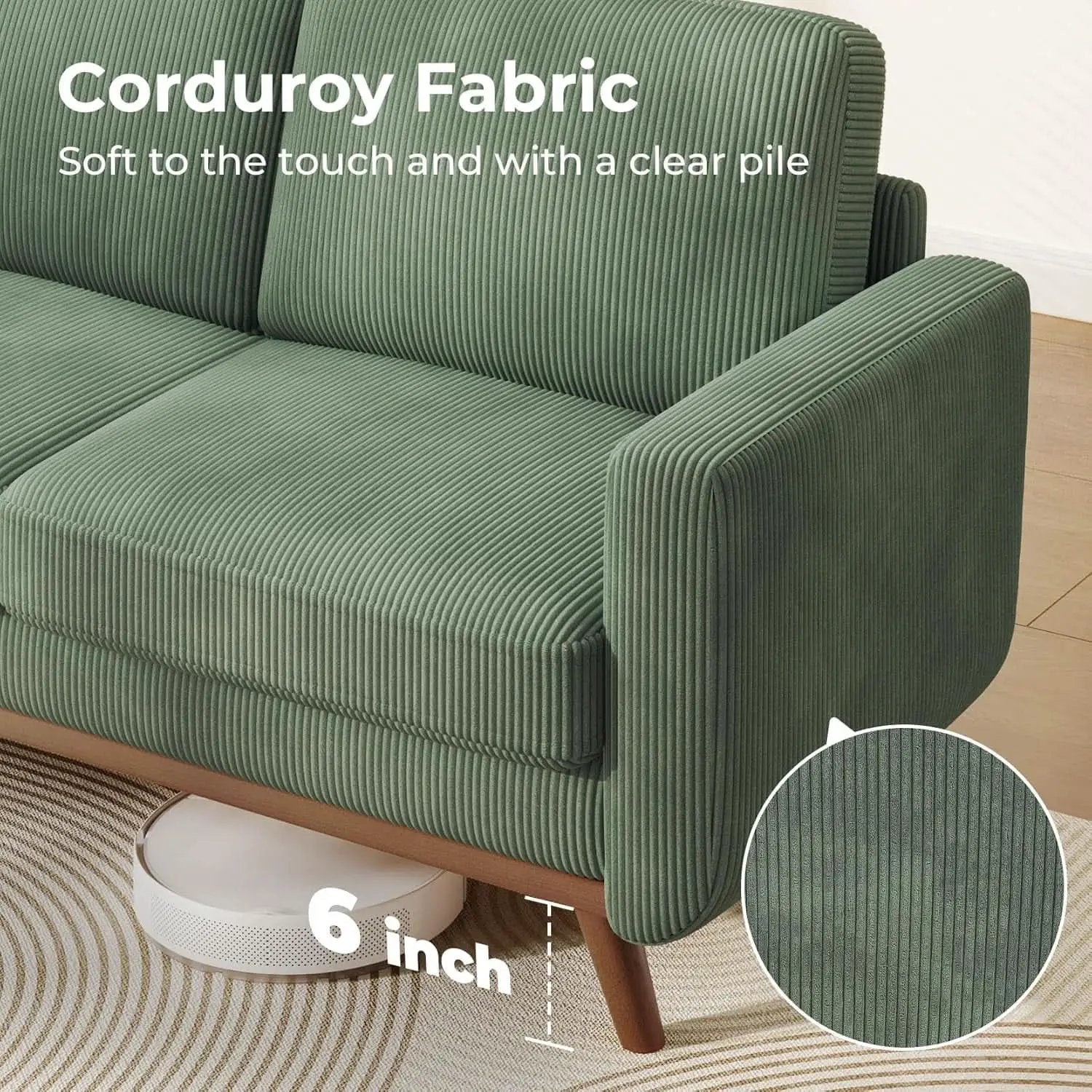 Comfy Green Corduroy Loveseat Sofa with Solid Wood Frame from PriceLows™