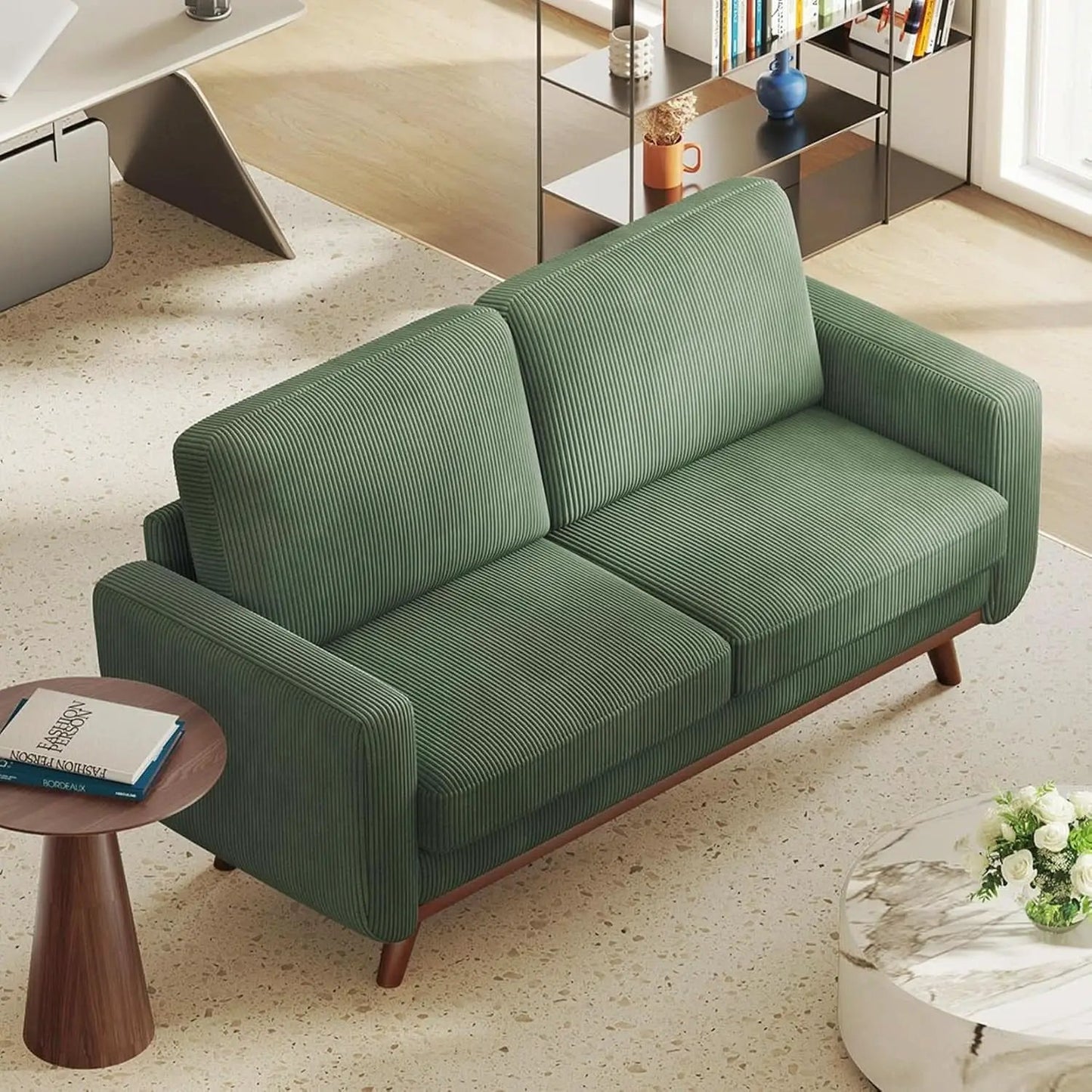 Comfy Green Corduroy Loveseat Sofa with Solid Wood Frame from PriceLows™