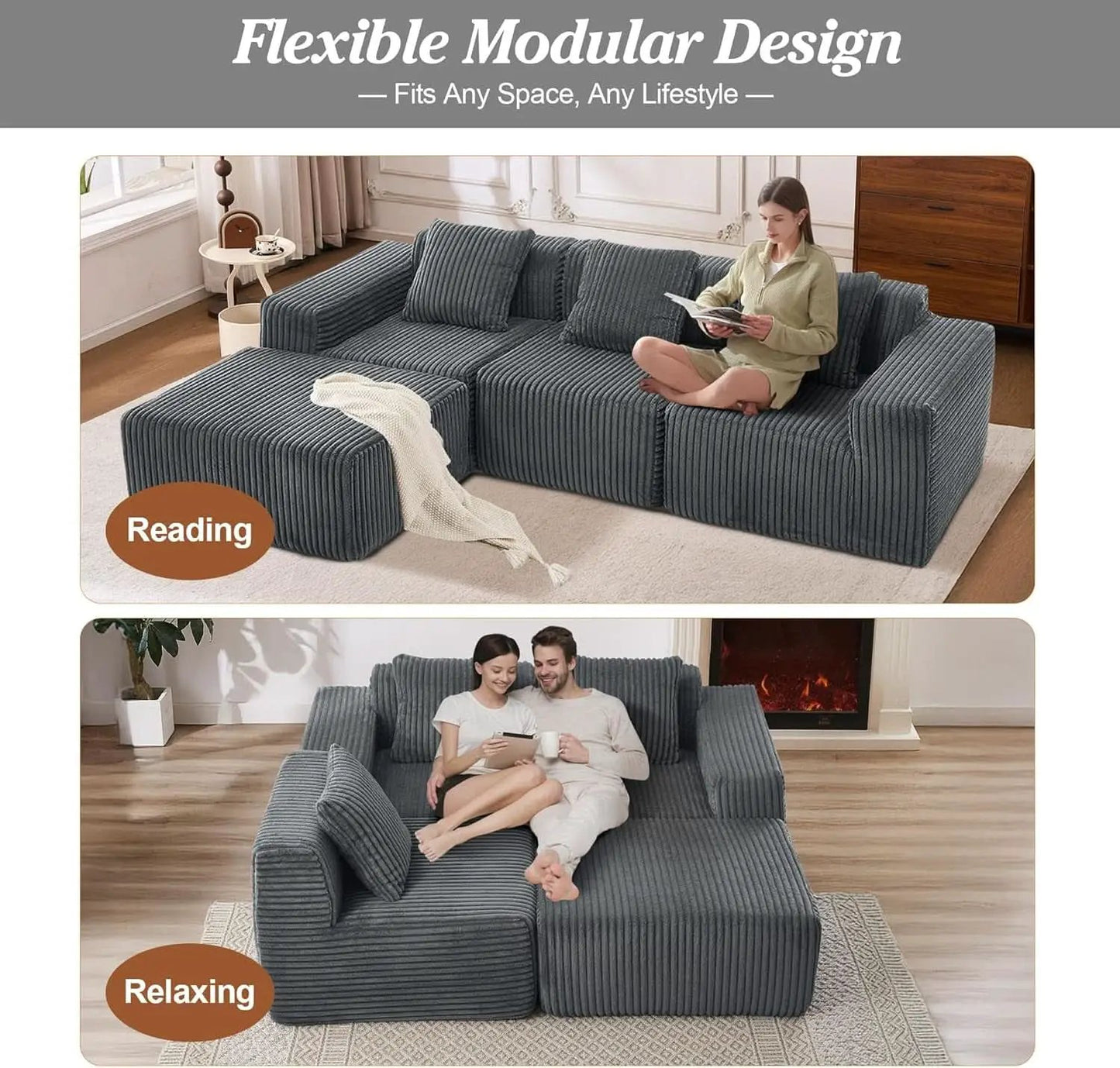 Comfy L Shaped Modular Memory Foam Sectional Sofa from PriceLows™