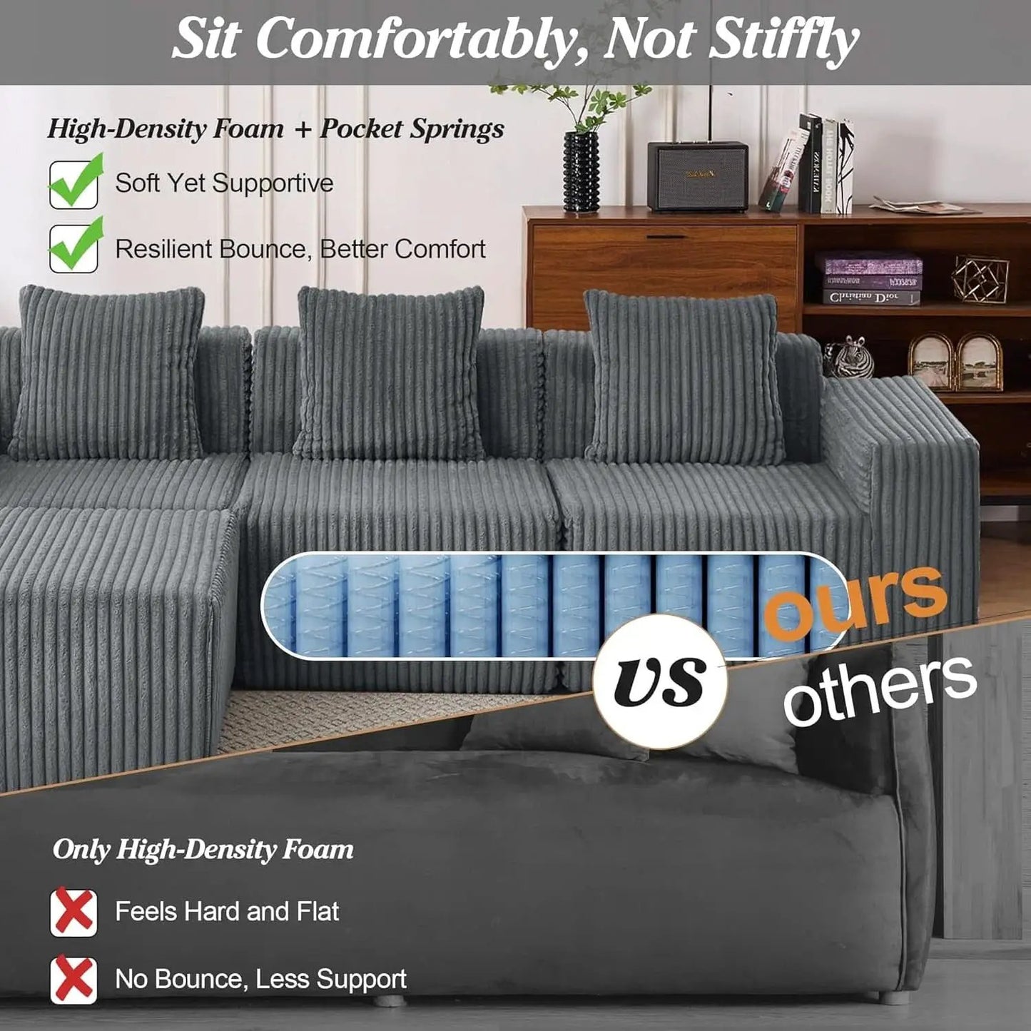 Comfy L Shaped Modular Memory Foam Sectional Sofa from PriceLows™