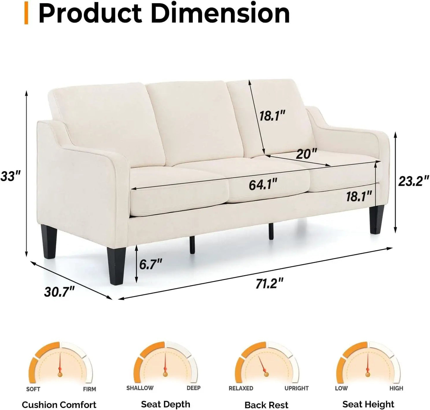 Comfy Mid Century Modern Beige Sofa for Small Spaces from PriceLows™