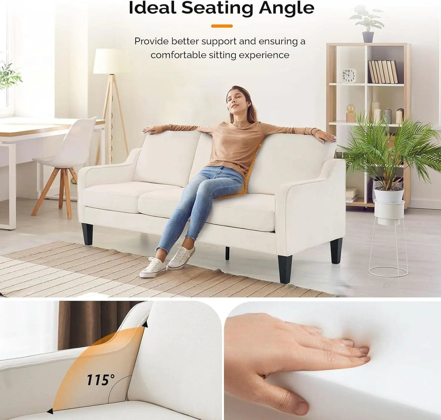 Comfy Mid Century Modern Beige Sofa for Small Spaces from PriceLows™