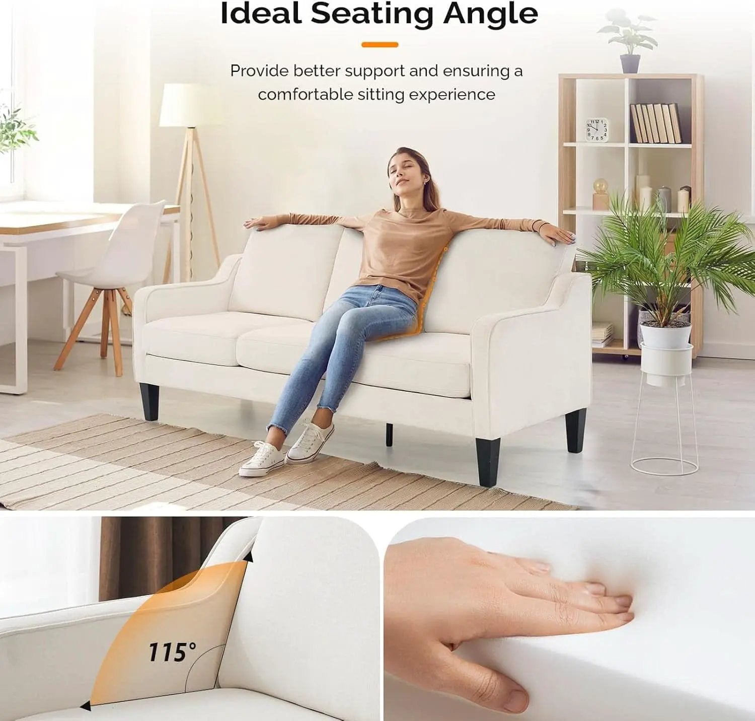 Comfy Mid Century Modern Beige Sofa for Small Spaces from PriceLows™