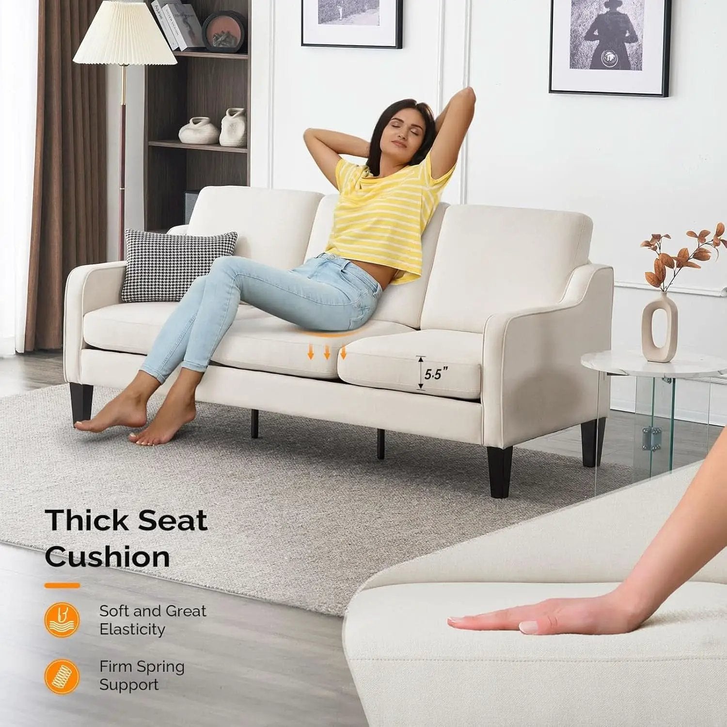 Comfy Mid Century Modern Beige Sofa for Small Spaces from PriceLows™
