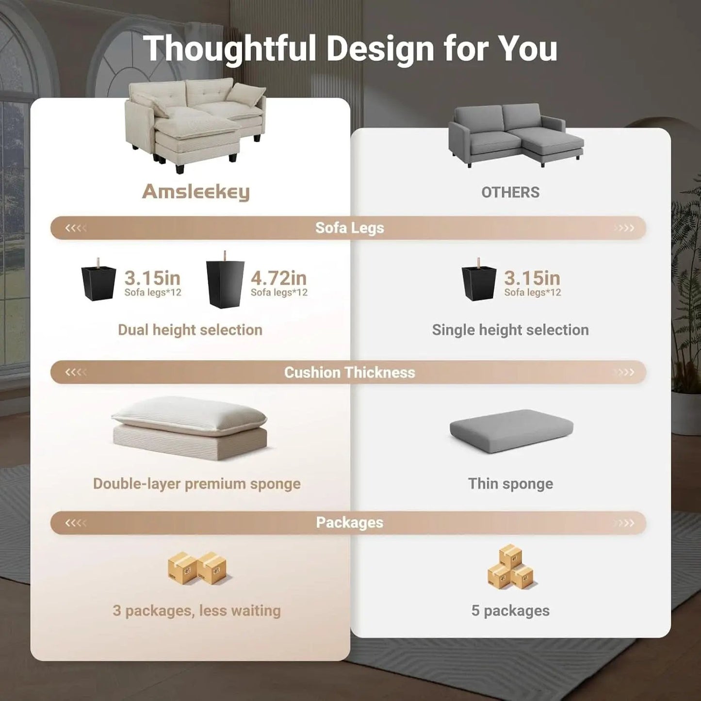 Comfy Modular Sectional Sofa With Movable Ottomans from PriceLows™