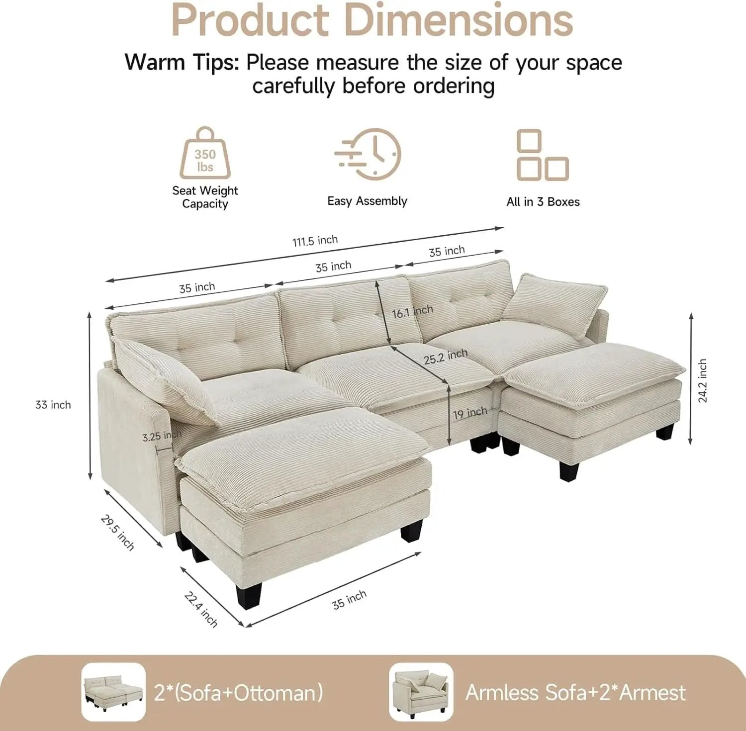 Comfy Modular Sectional Sofa With Movable Ottomans from PriceLows™