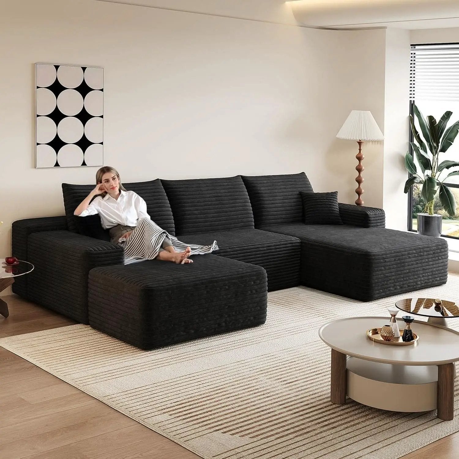 Comfy U-Shaped Sectional Sofa With Chaise And Ottoman from PriceLows™