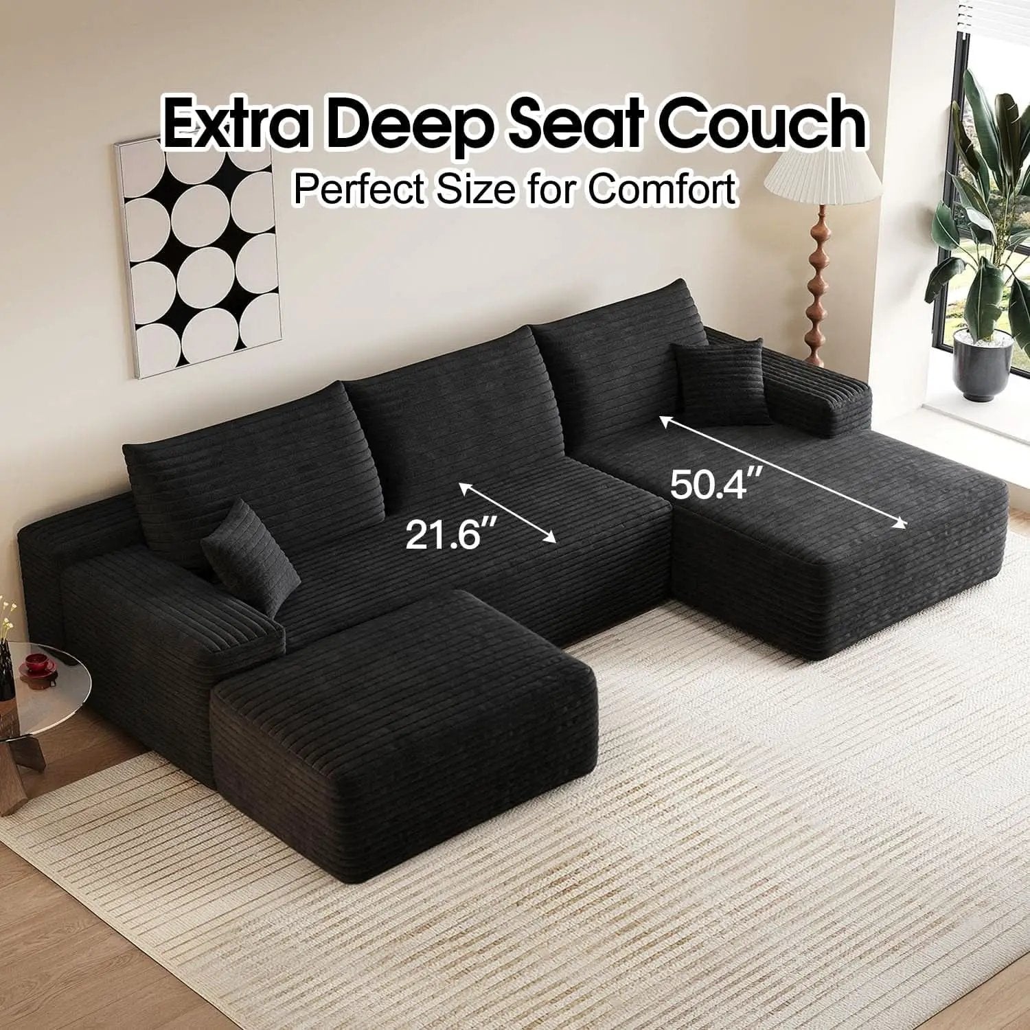 Comfy U-Shaped Sectional Sofa With Chaise And Ottoman from PriceLows™