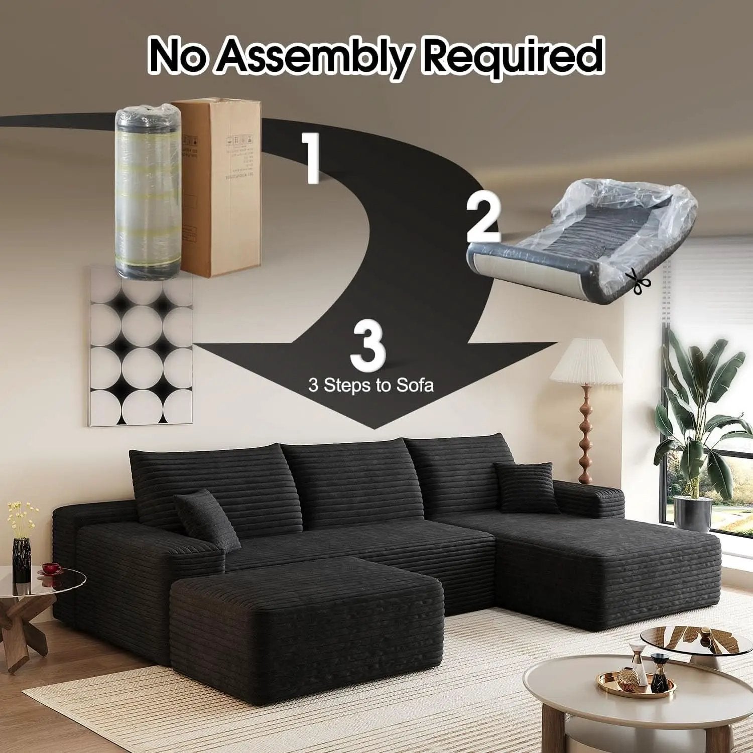 Comfy U-Shaped Sectional Sofa With Chaise And Ottoman from PriceLows™