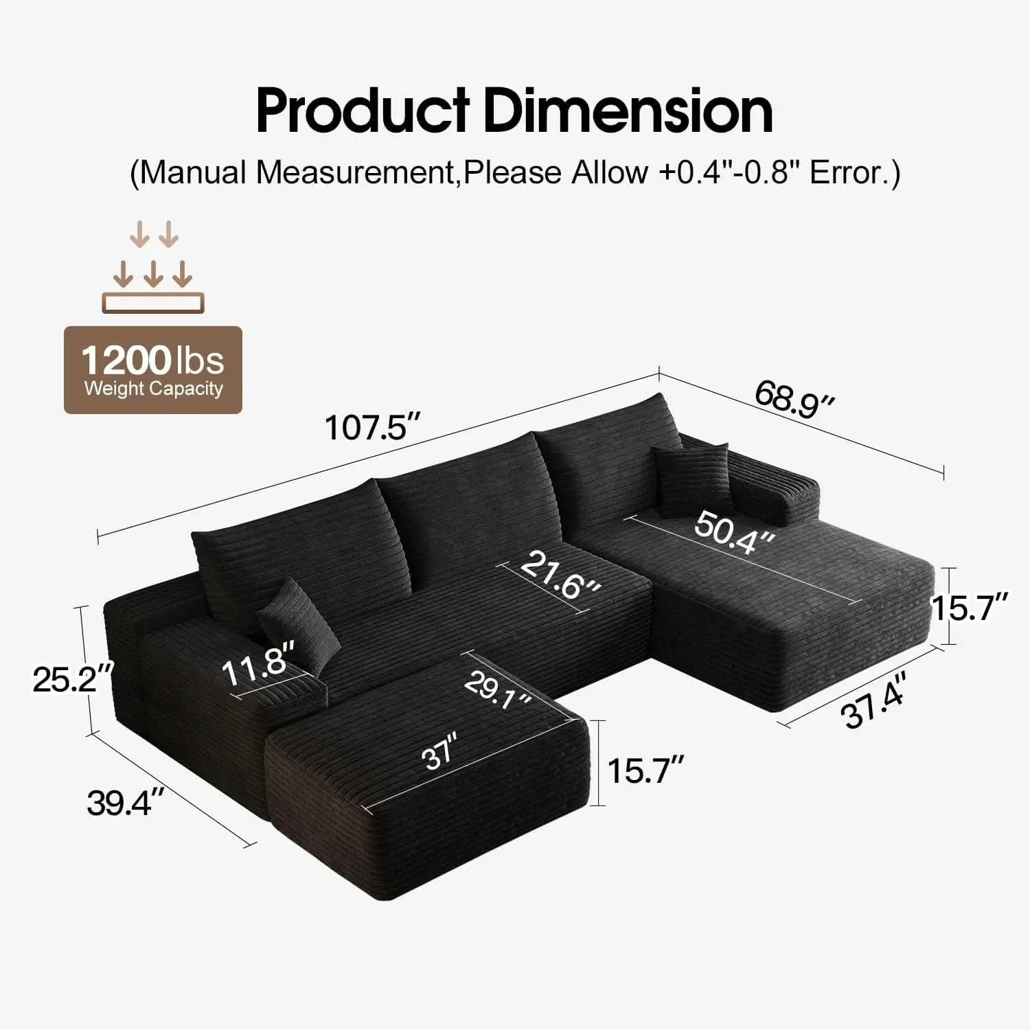 Comfy U-Shaped Sectional Sofa With Chaise And Ottoman from PriceLows™