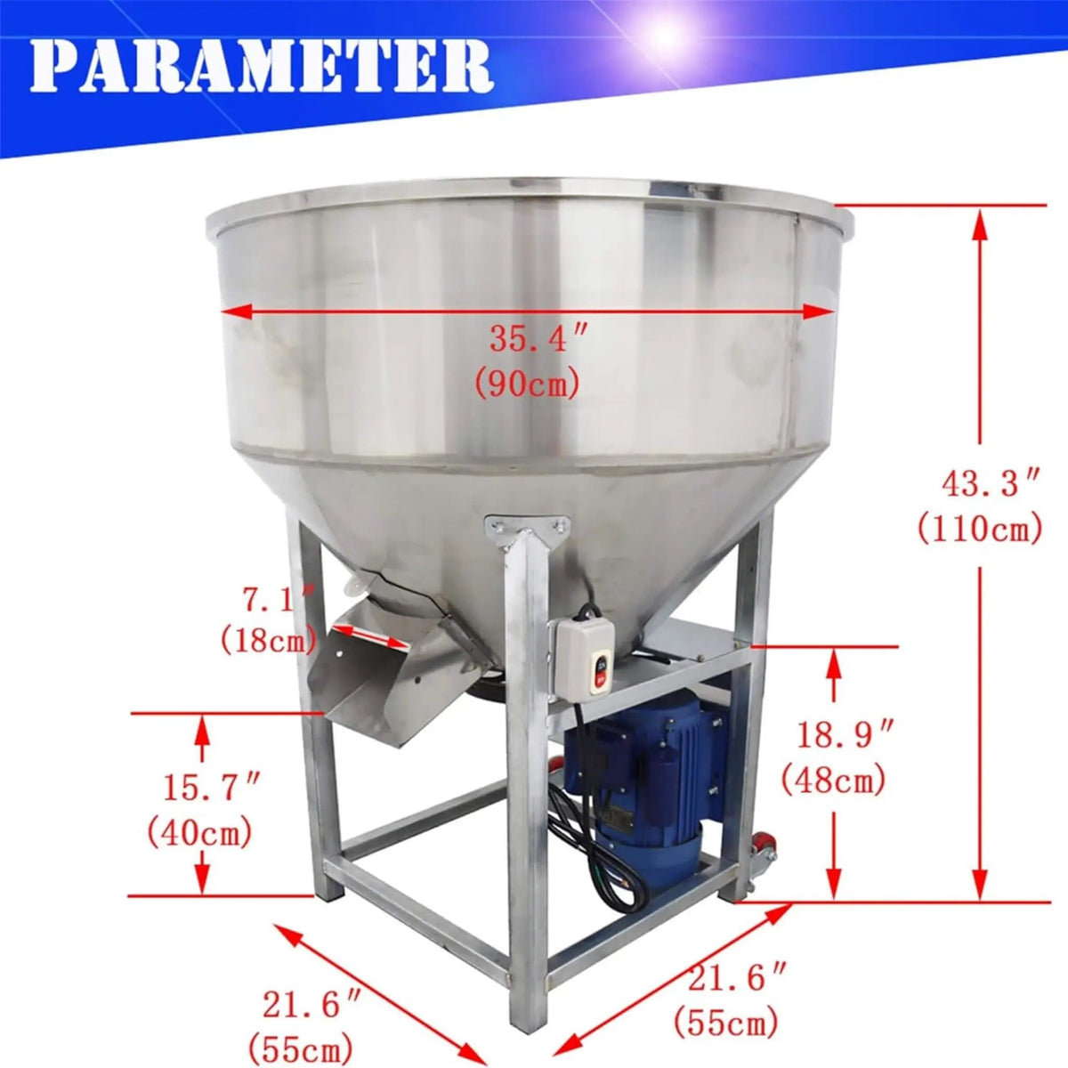 Commercial 110V 4KW Stainless Steel Vertical Feed Mixer Blender | 4 kW | 110 Volt | Commercial Dough Mixer
