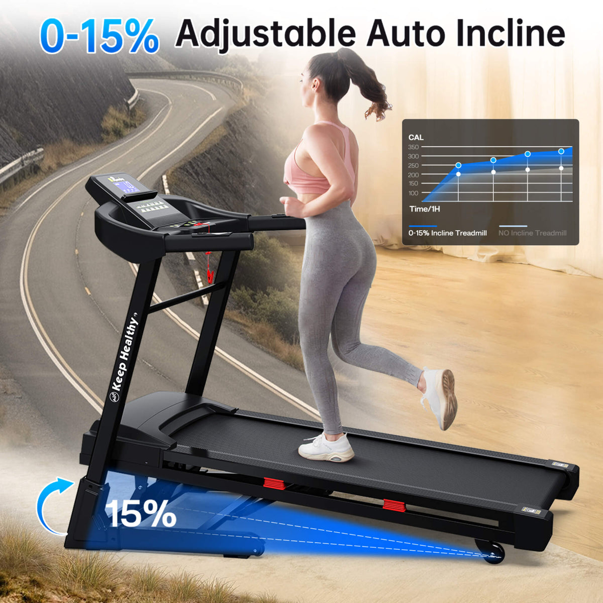 Foldable Electric Treadmill | 3.5HP Motor | Bluetooth LCD Display | 12 Preset Programs