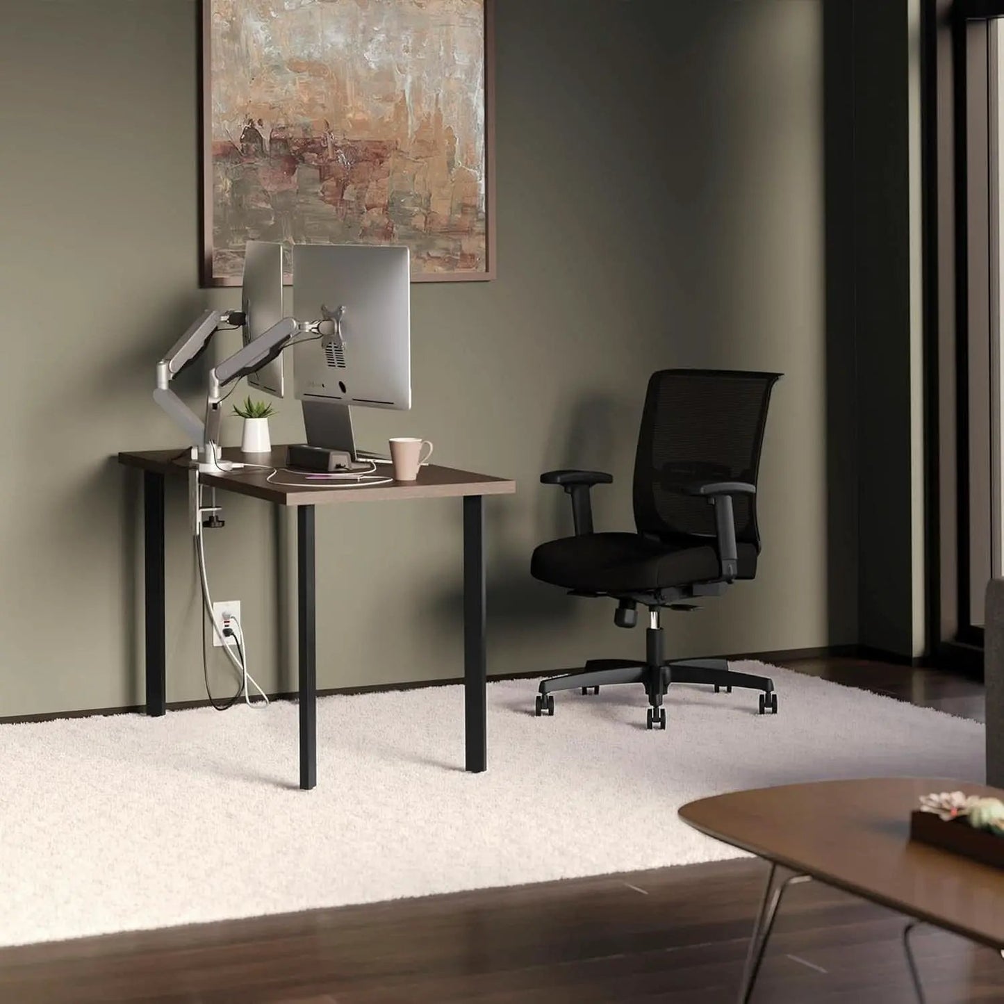 Compact Walnut Computer Desk with Black Base for Small Spaces from PriceLows™