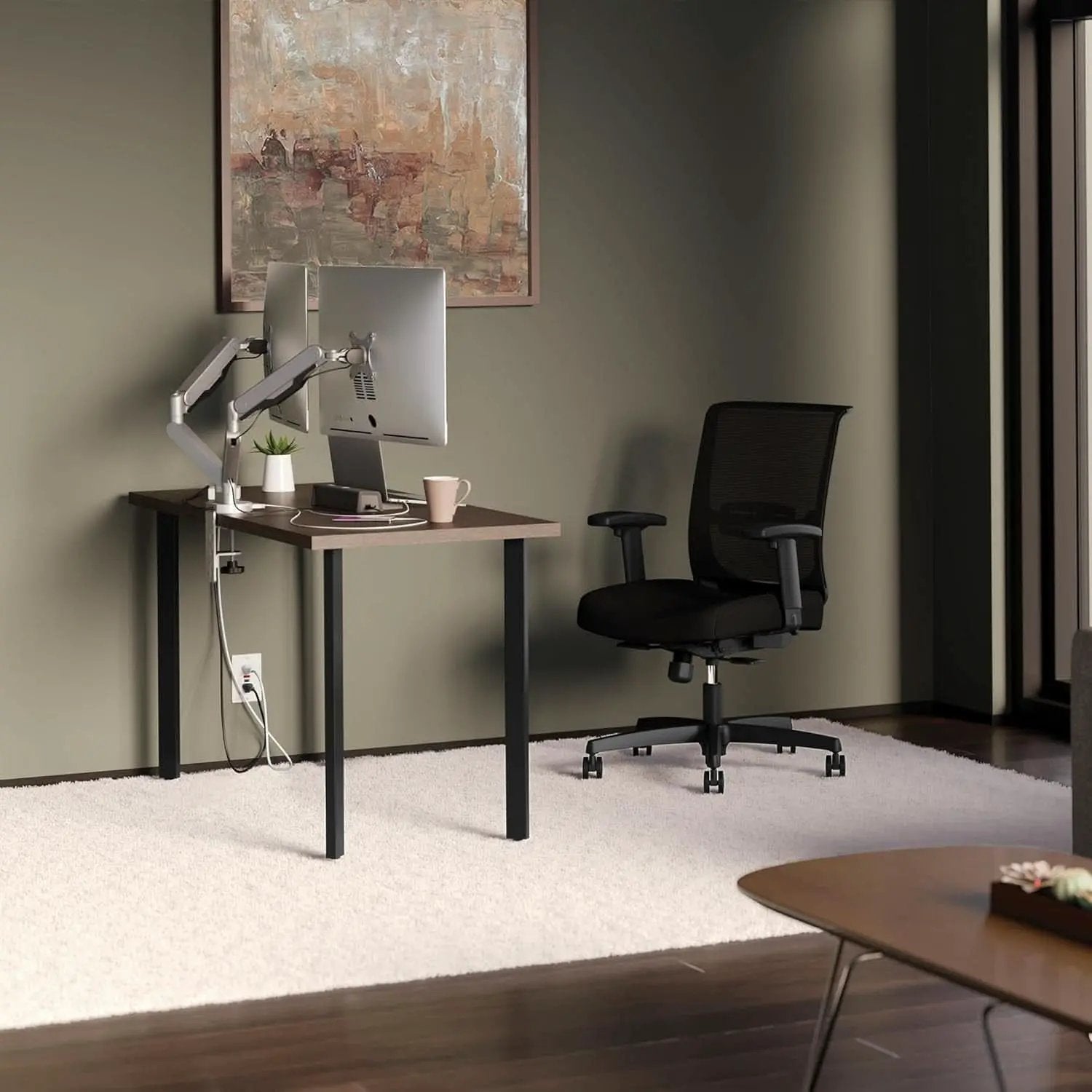 Compact Walnut Computer Desk with Black Base for Small Spaces from PriceLows™