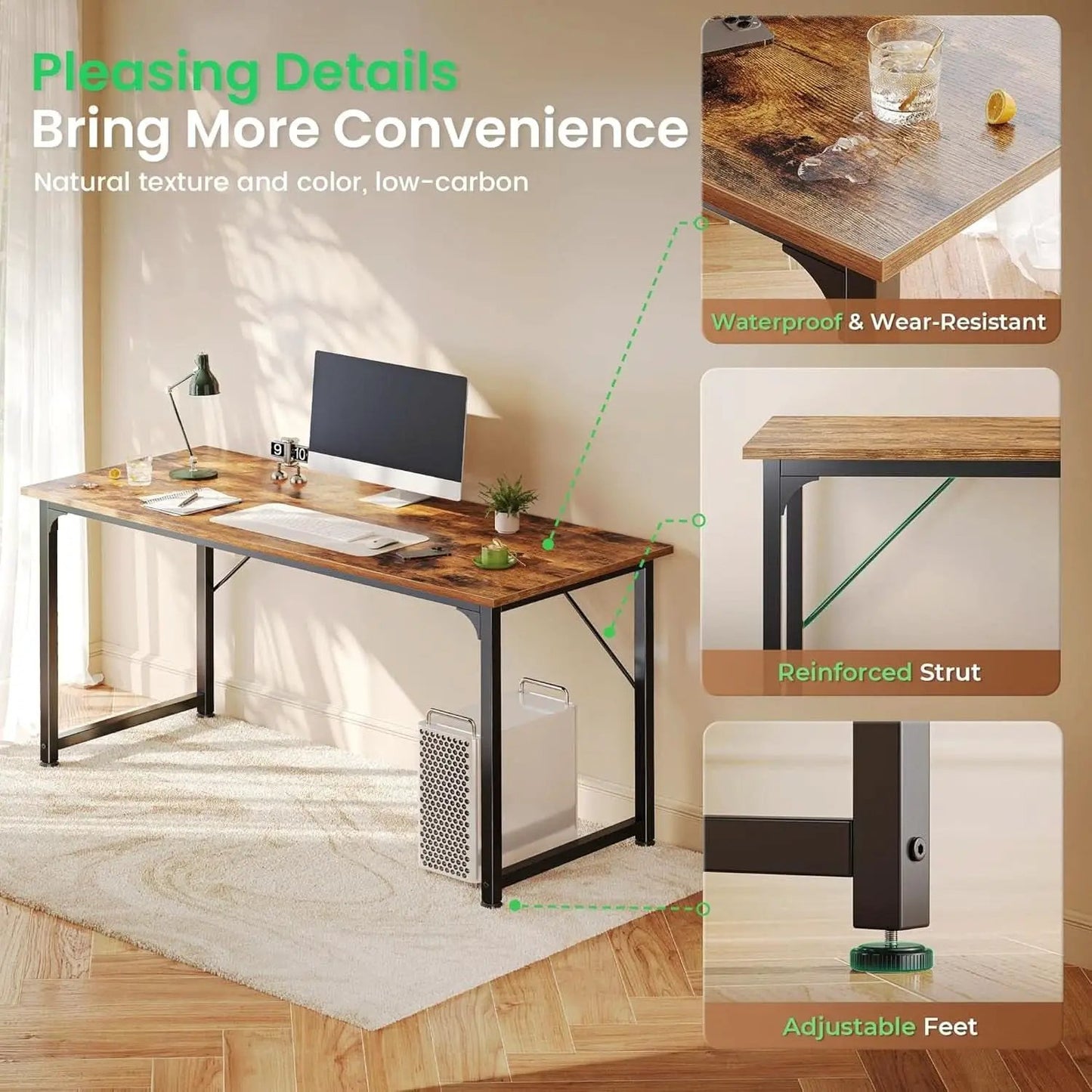55 Inch Rustic Brown Computer Desk For Home Office from PriceLows™