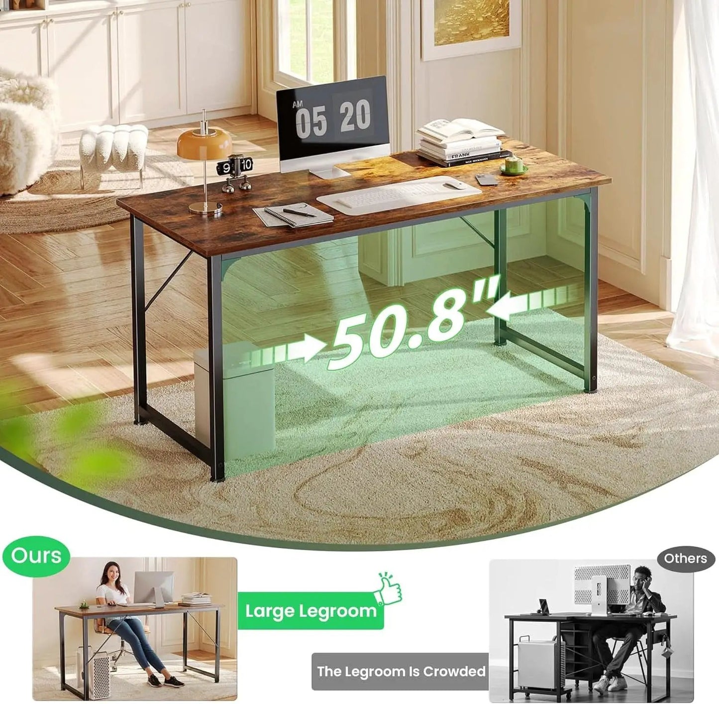55 Inch Rustic Brown Computer Desk For Home Office from PriceLows™