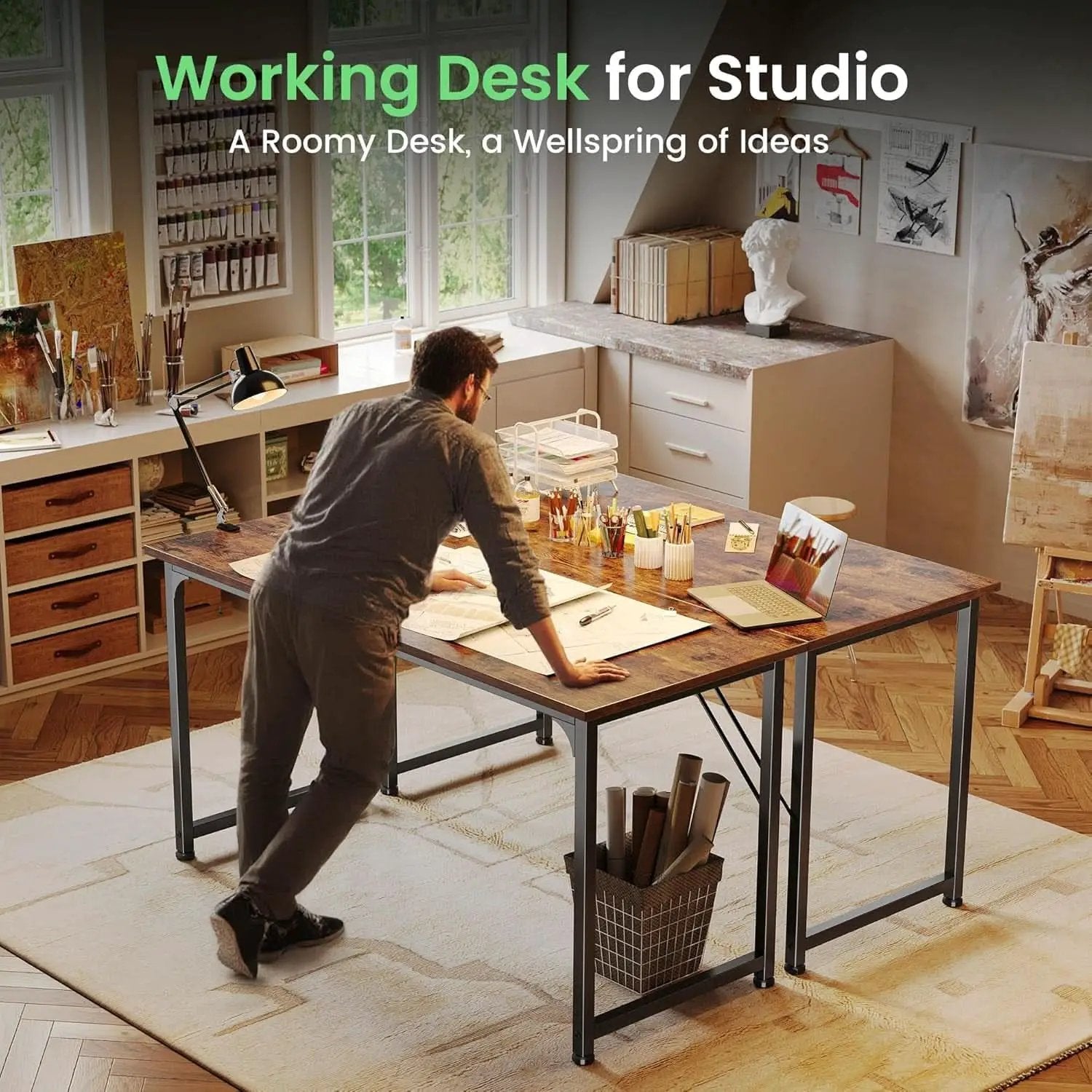 55 Inch Rustic Brown Computer Desk For Home Office from PriceLows™
