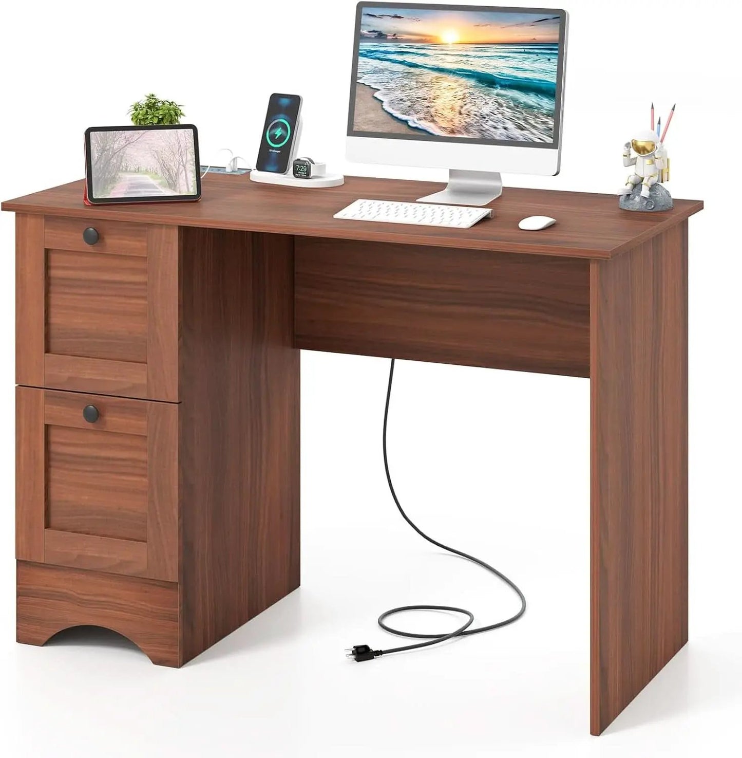 43 Inch Walnut Computer Desk With Charging Station from PriceLows™