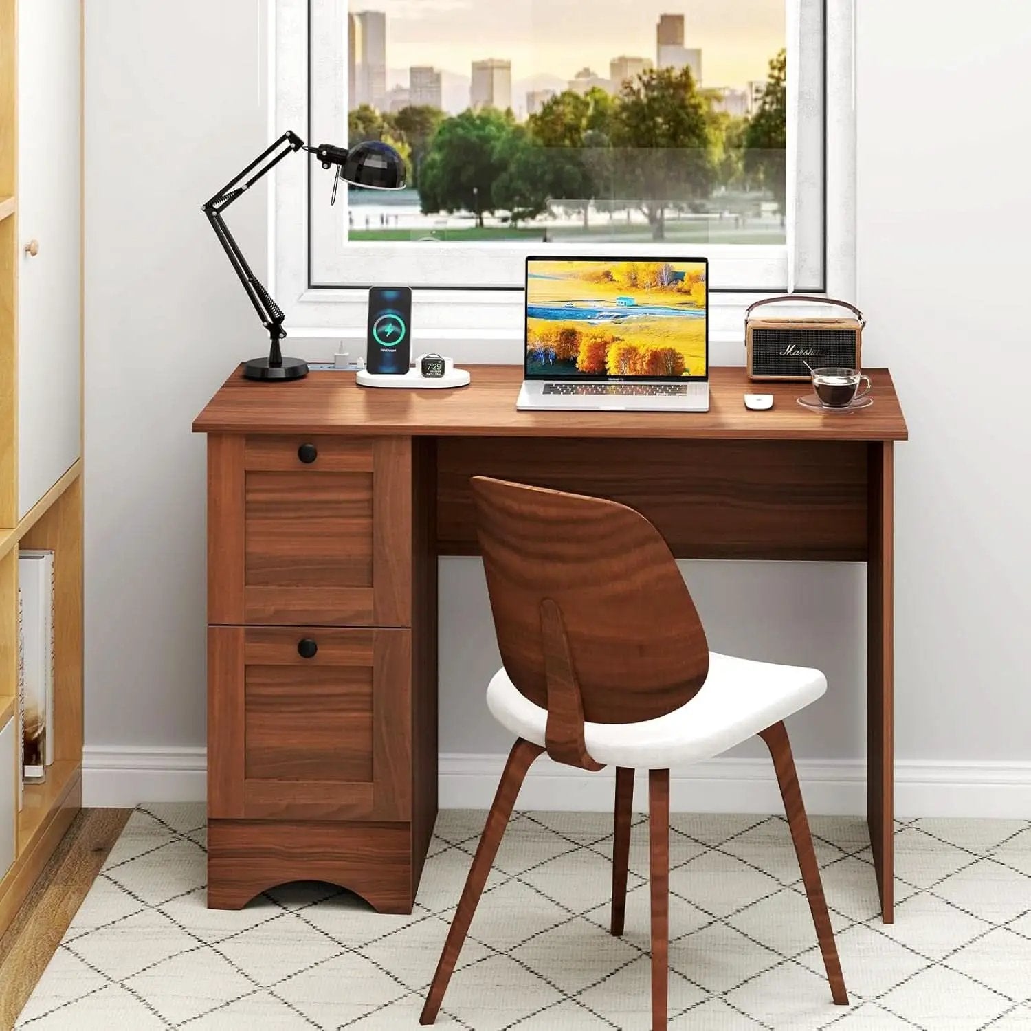 43 Inch Walnut Computer Desk With Charging Station from PriceLows™