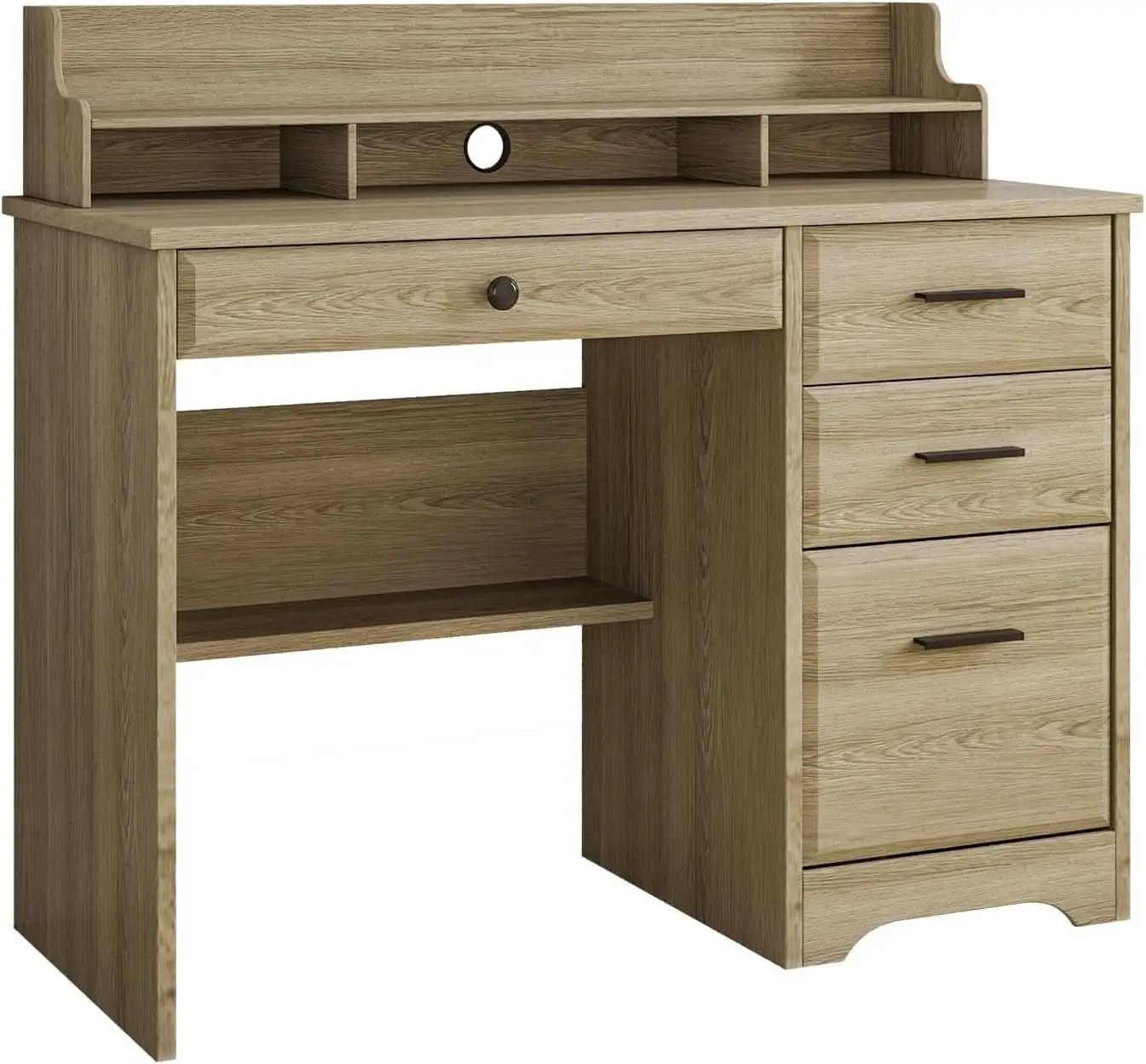 Grey Computer Desk With Drawers And Monitor Stand For Home Office from PriceLows™